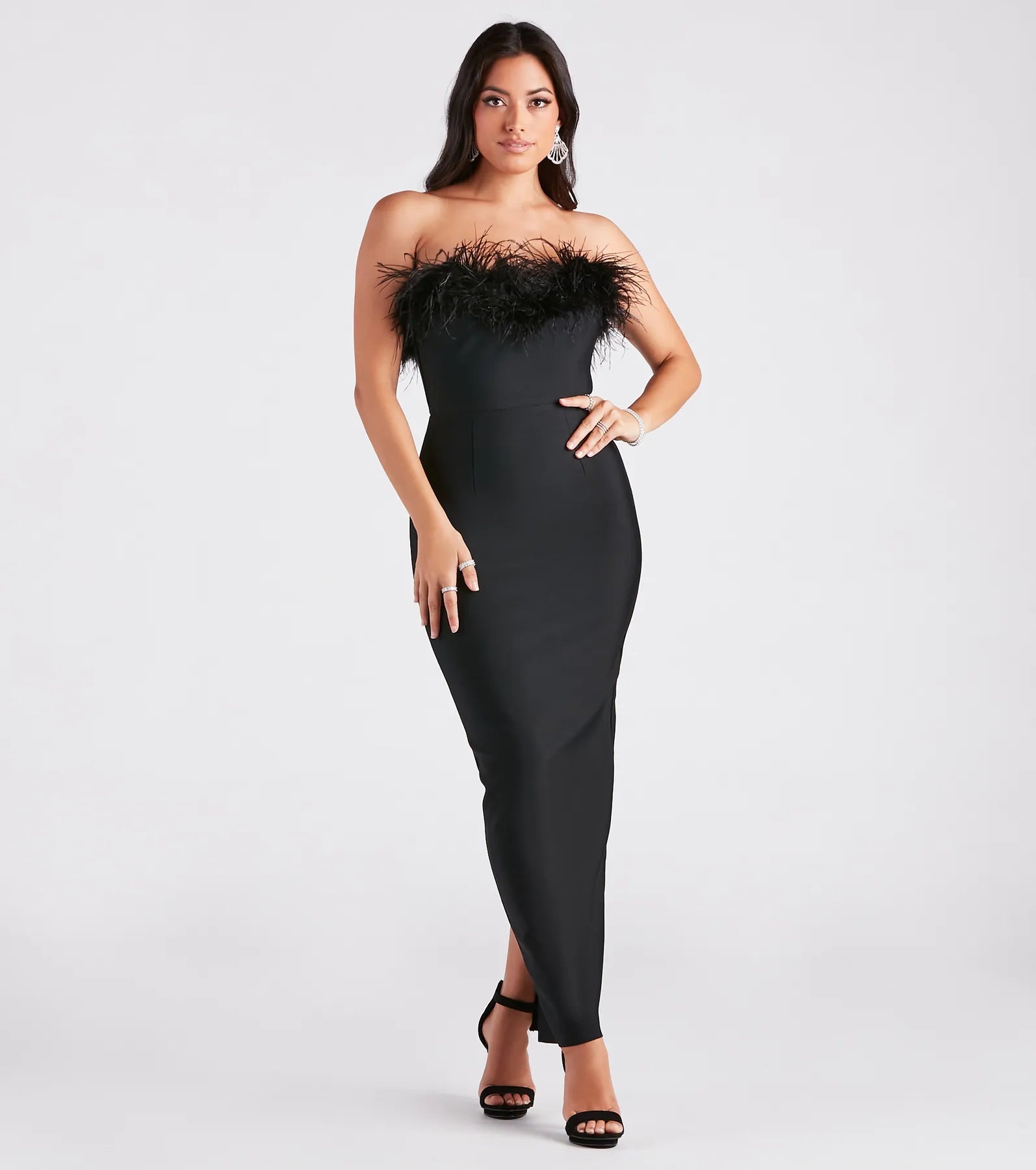 Olivia Formal Marabou Feather Bandage Dress