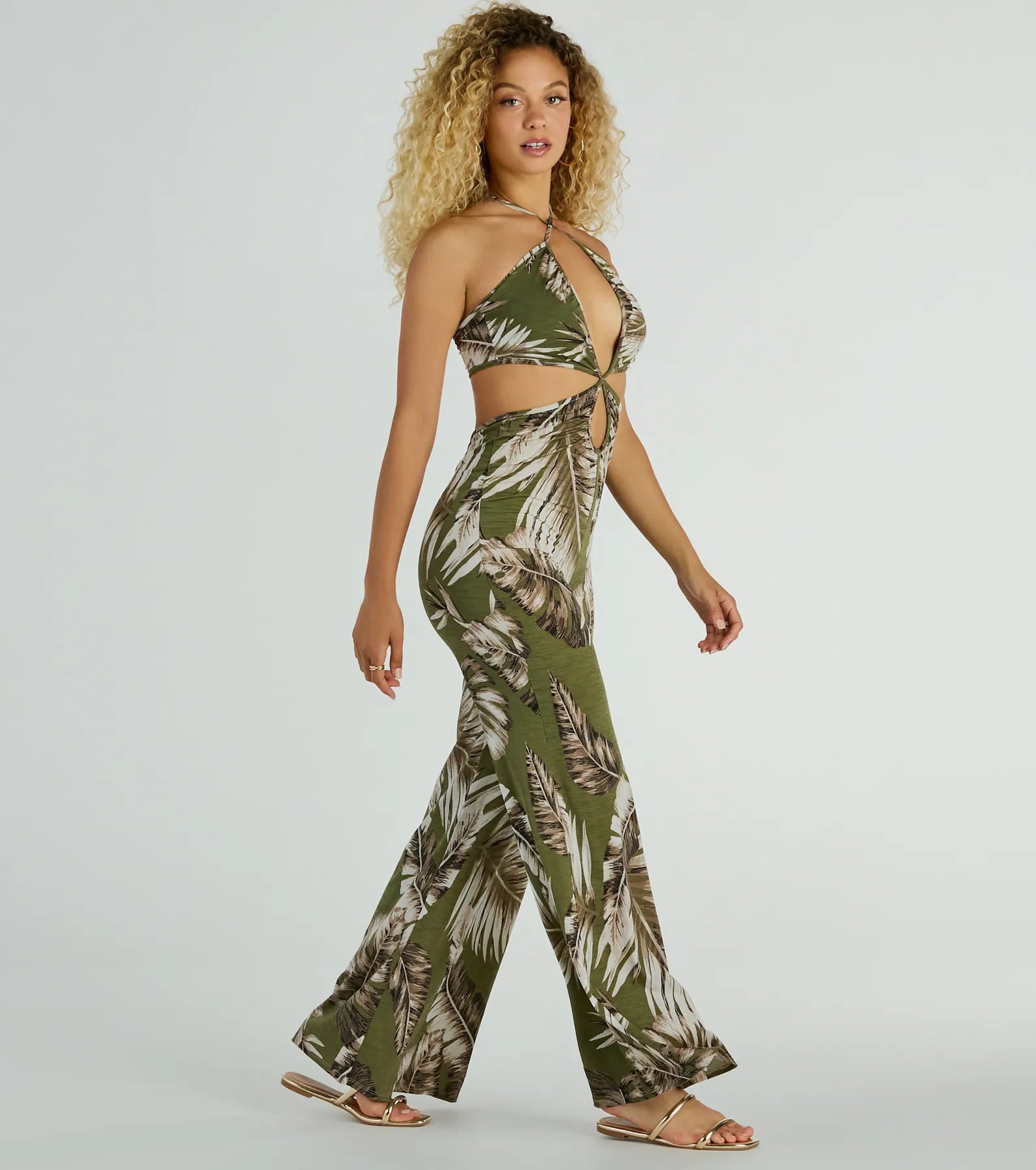 Paradise Awaits Cutout Tropical Knit Jumpsuit