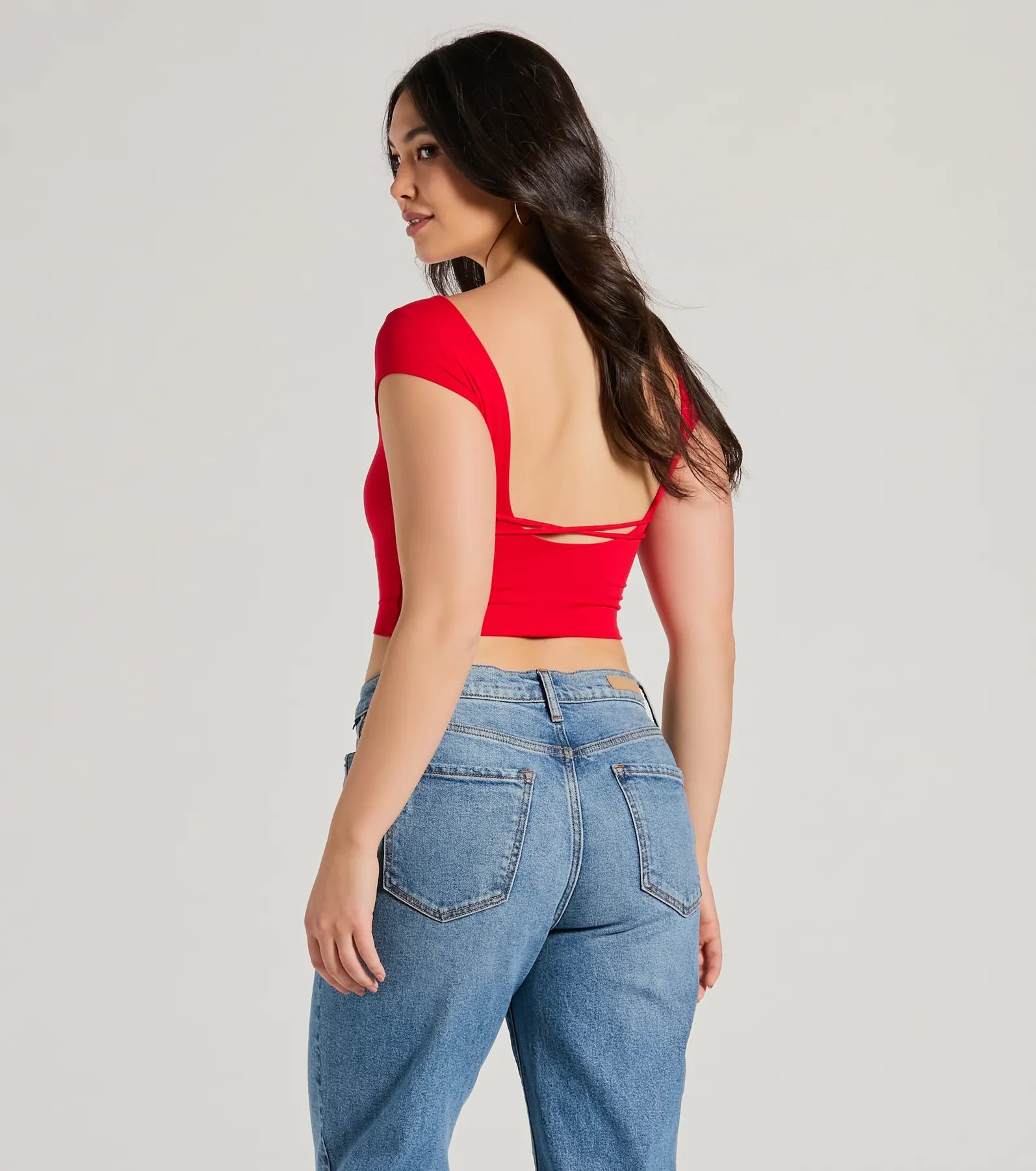 Back It Up Short Sleeve Strappy Crop Top