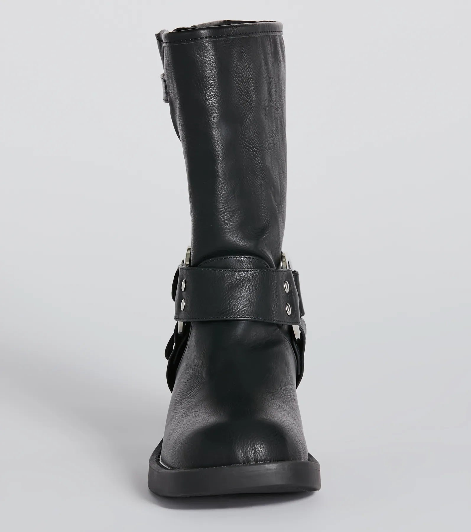 Sleek Deets Strappy Faux Leather Biker Boots