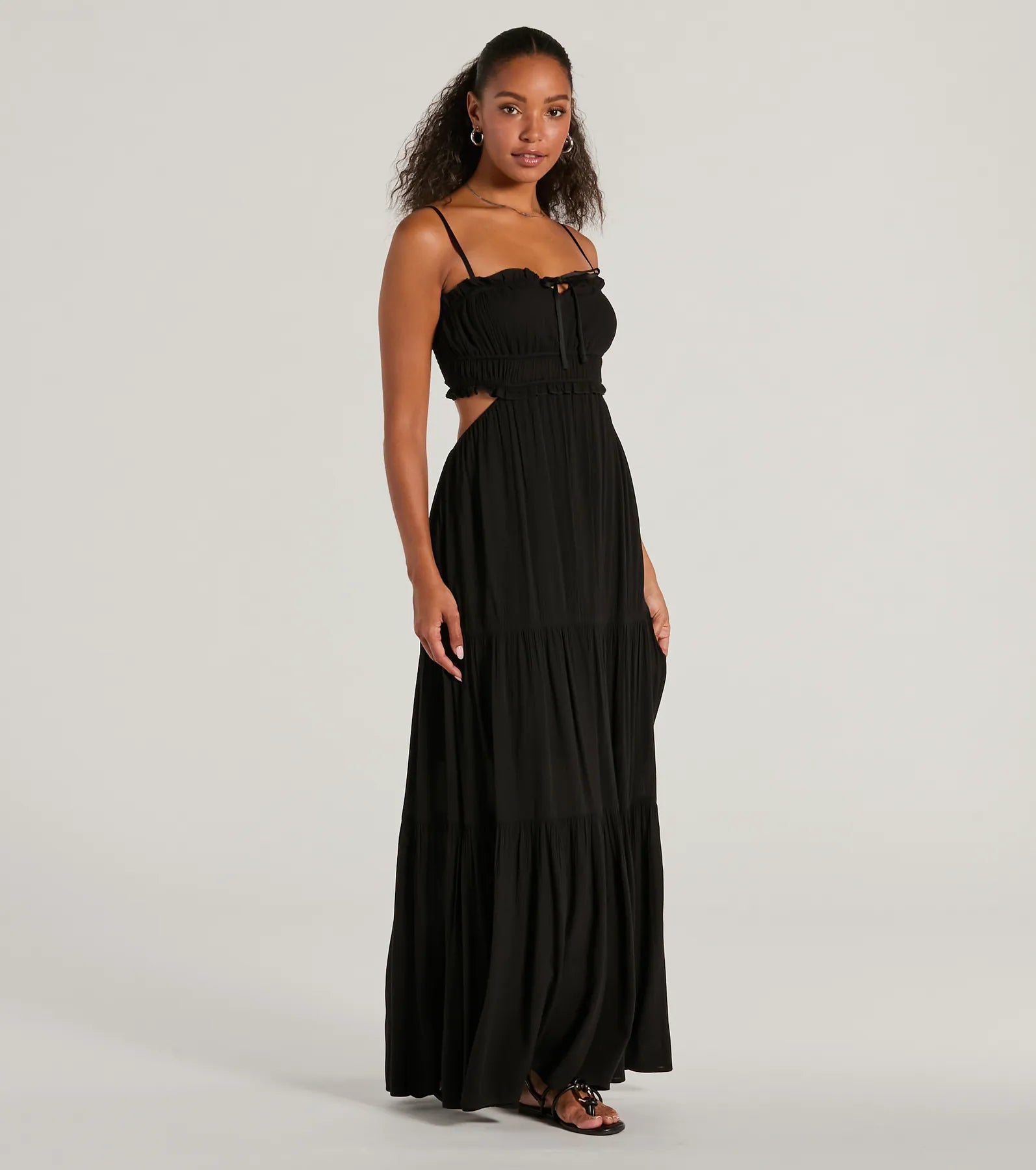 Breezy Look Ruffled Cutout Woven Maxi Dress