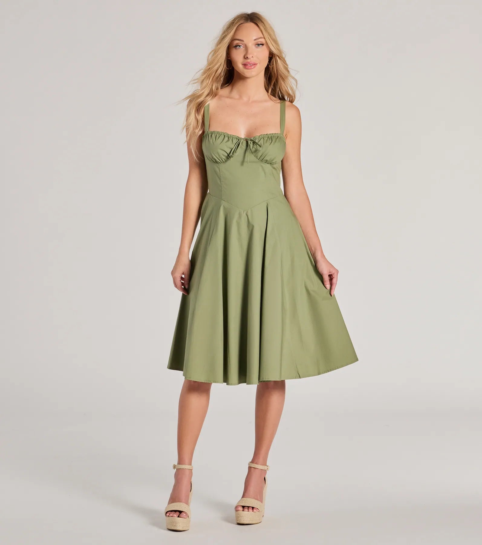 Picturesque Cutie Corset Lace-Up A-Line Midi Dress