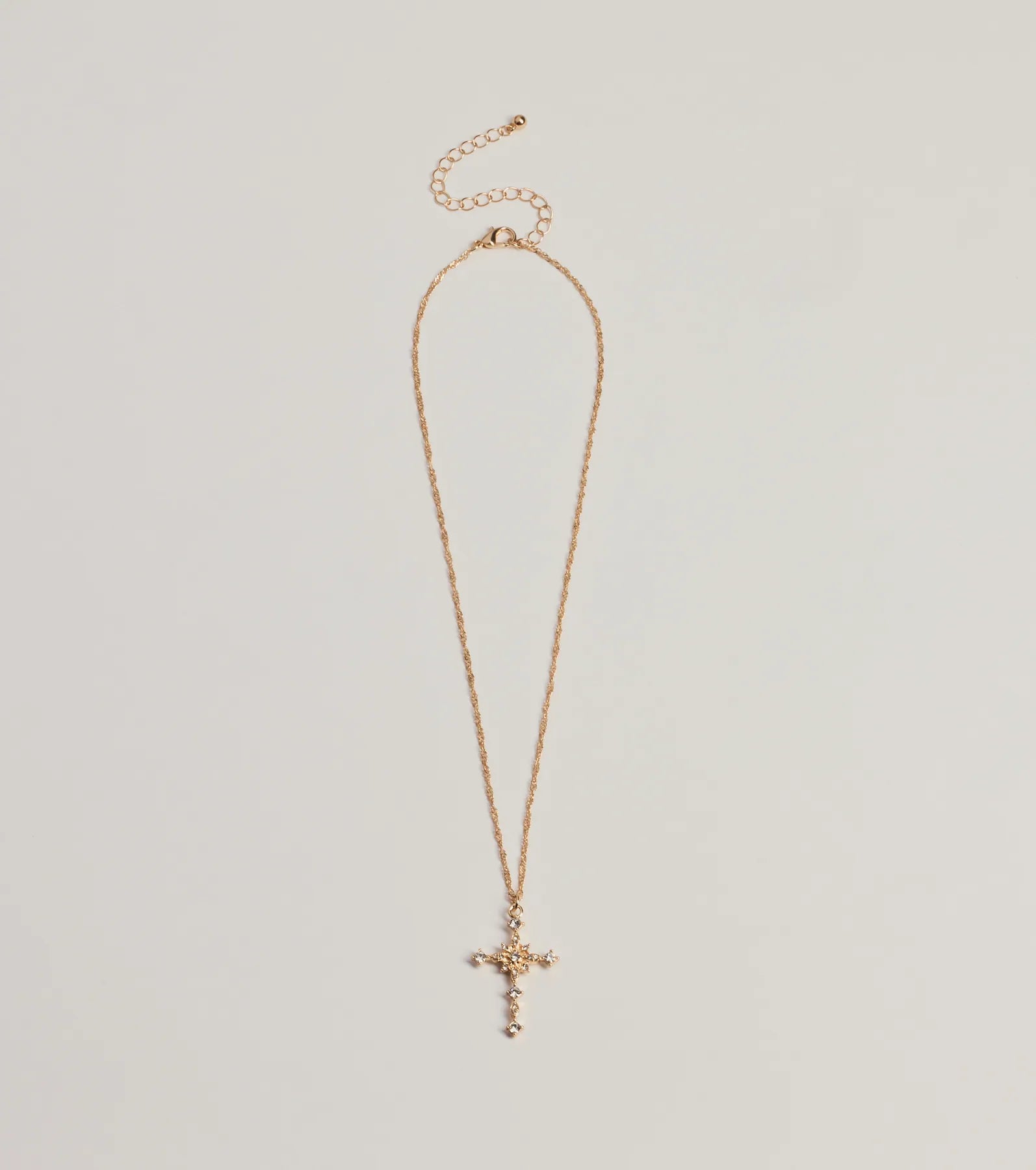 Dainty Glam Rhinestone Cross Pendant Necklace