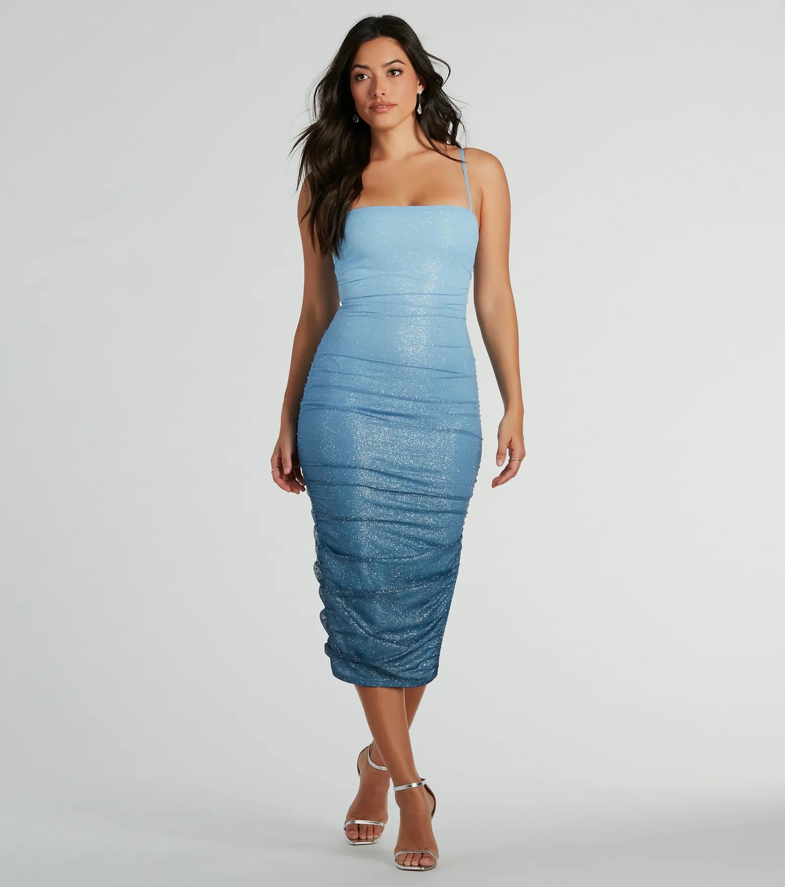 Sassy Shine Ombre Glitter Mesh Midi Dress