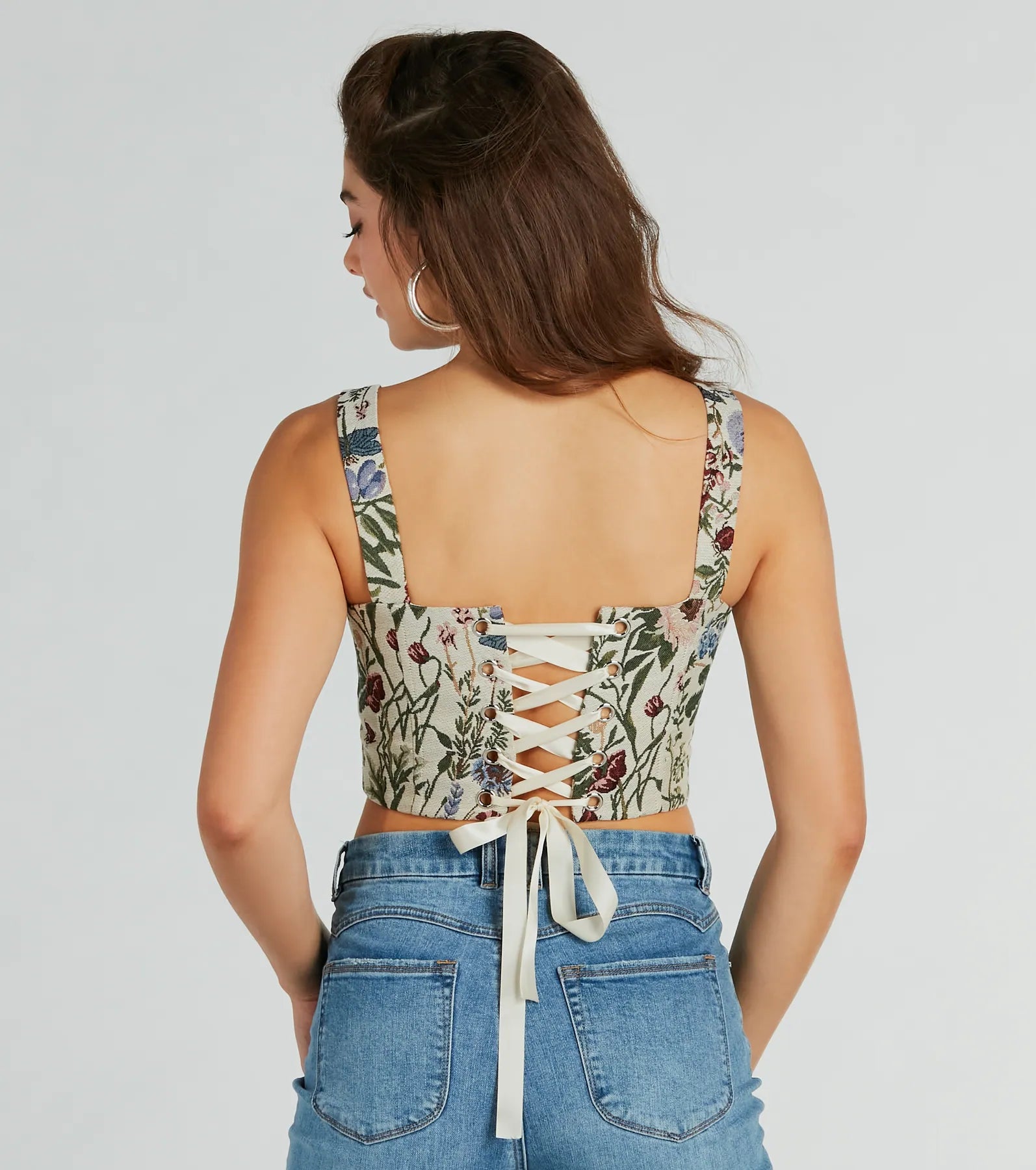 Garden Fantasy Floral Lace-Up Corset Top