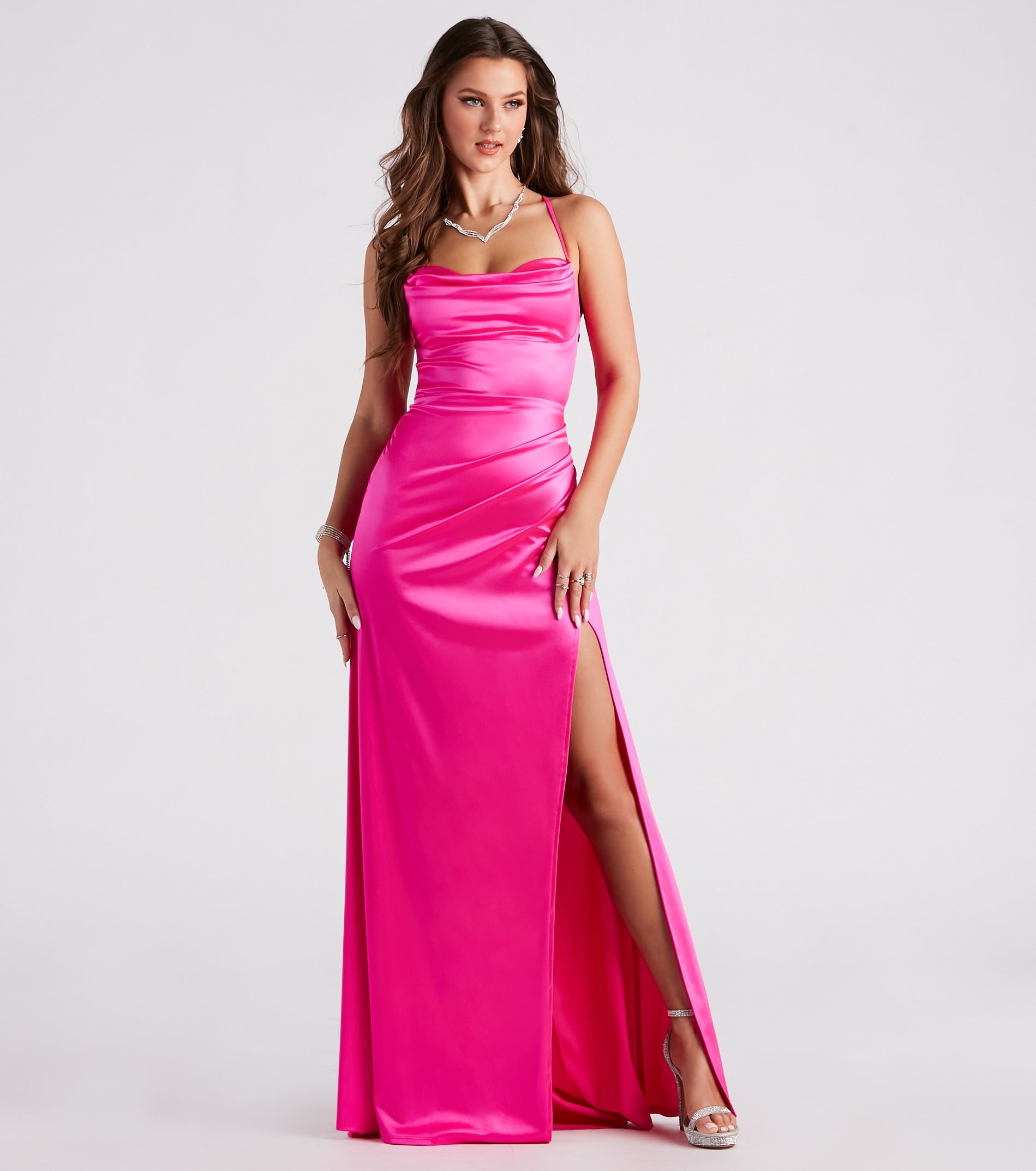 PLACEHOLDER - Melinda Formal Satin Lace-Up Mermaid Dress