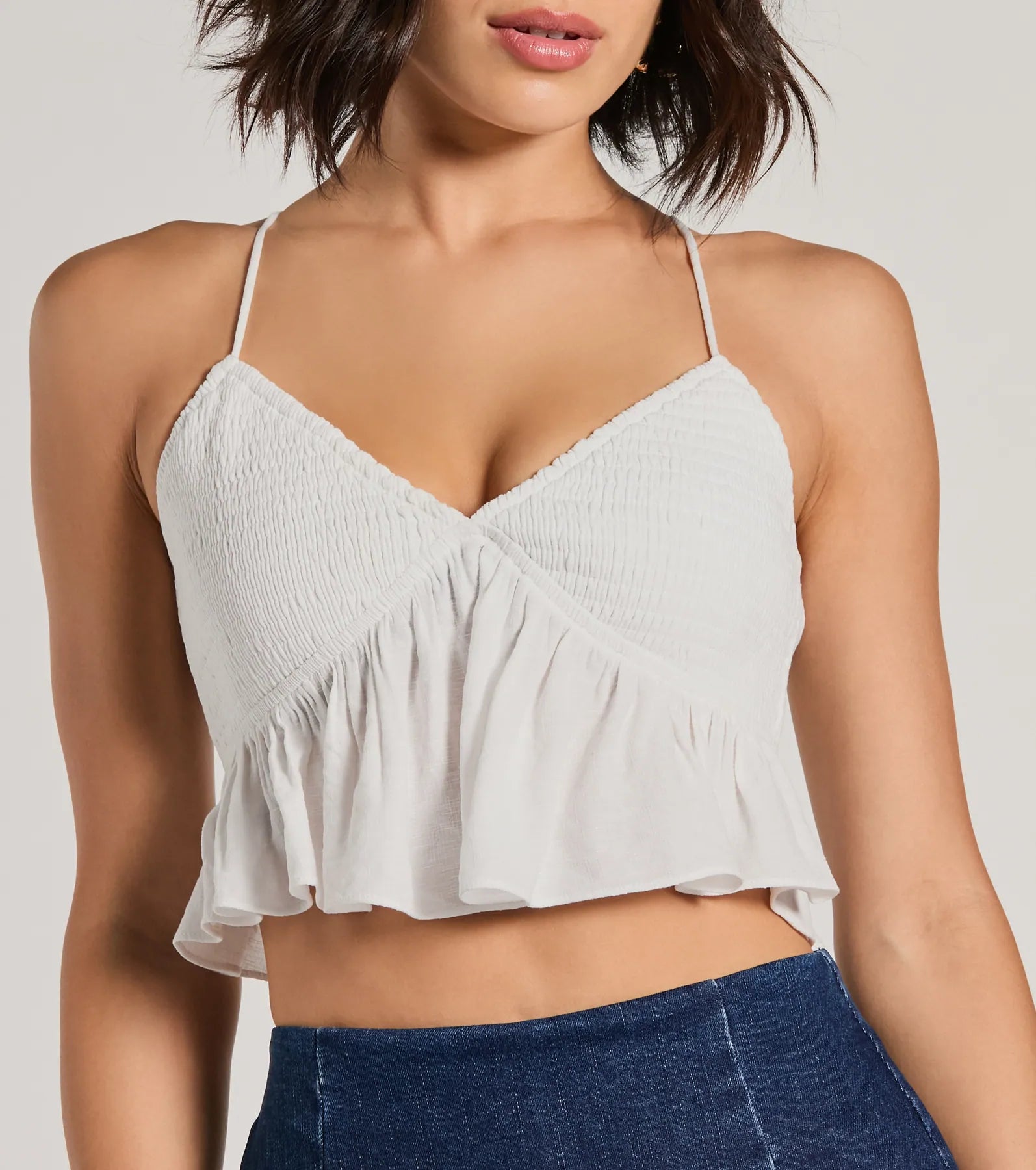 Sweet Charm Lace-Up Babydoll Crop Top