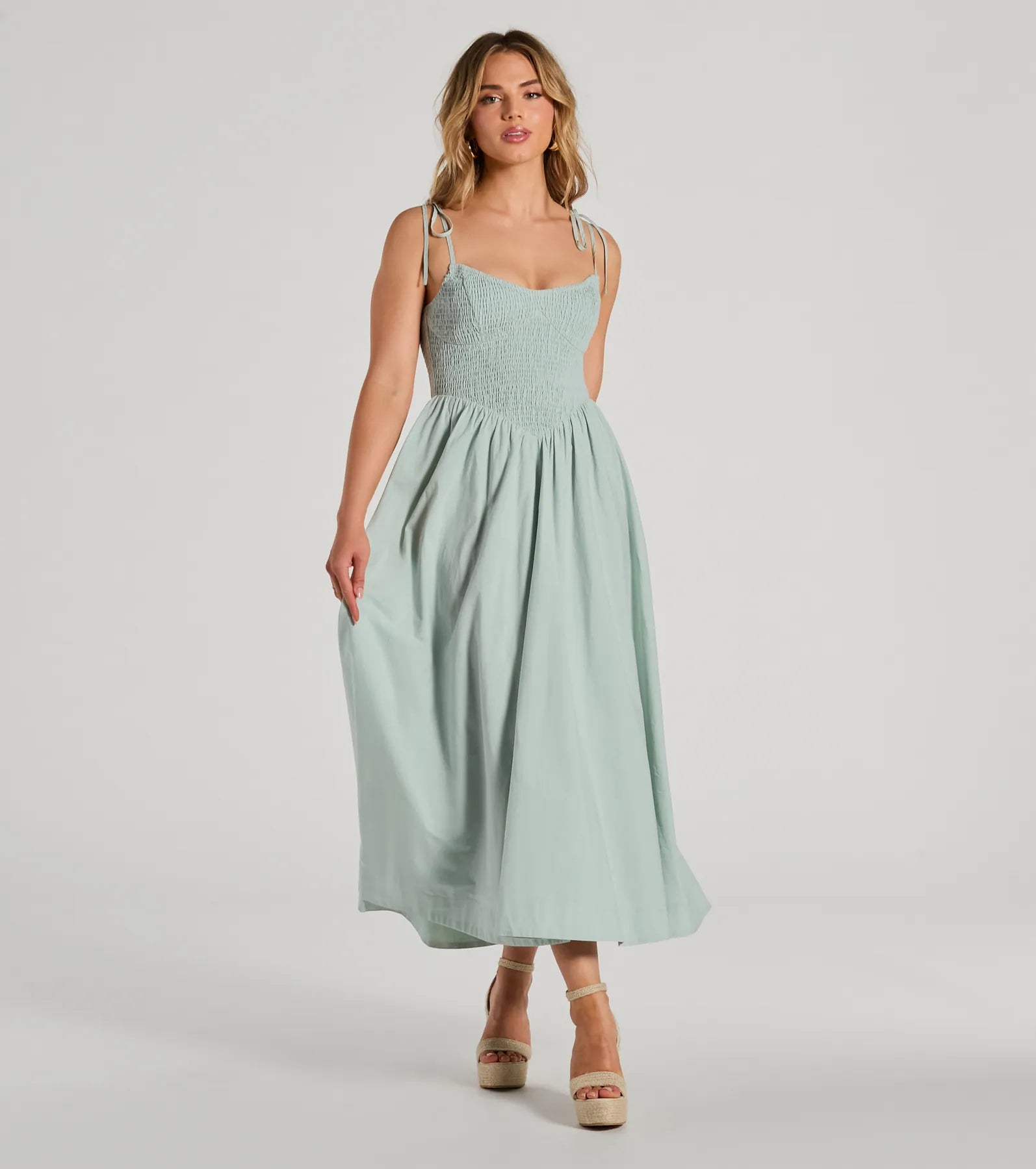 Picture Perfect V-Neck Smocked A-Line Midi Dress