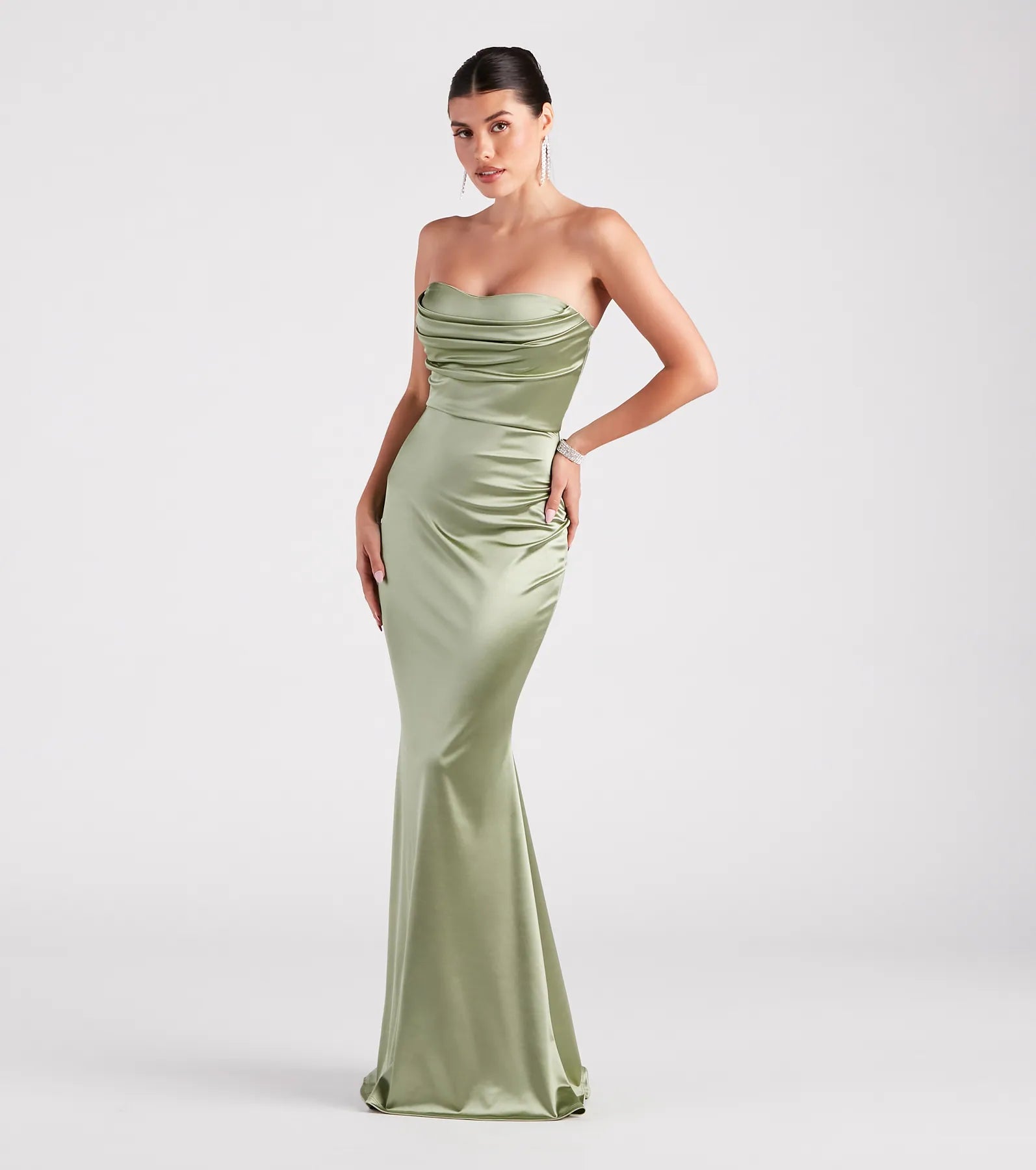 Priscilla Formal Satin Strapless Mermaid Dress