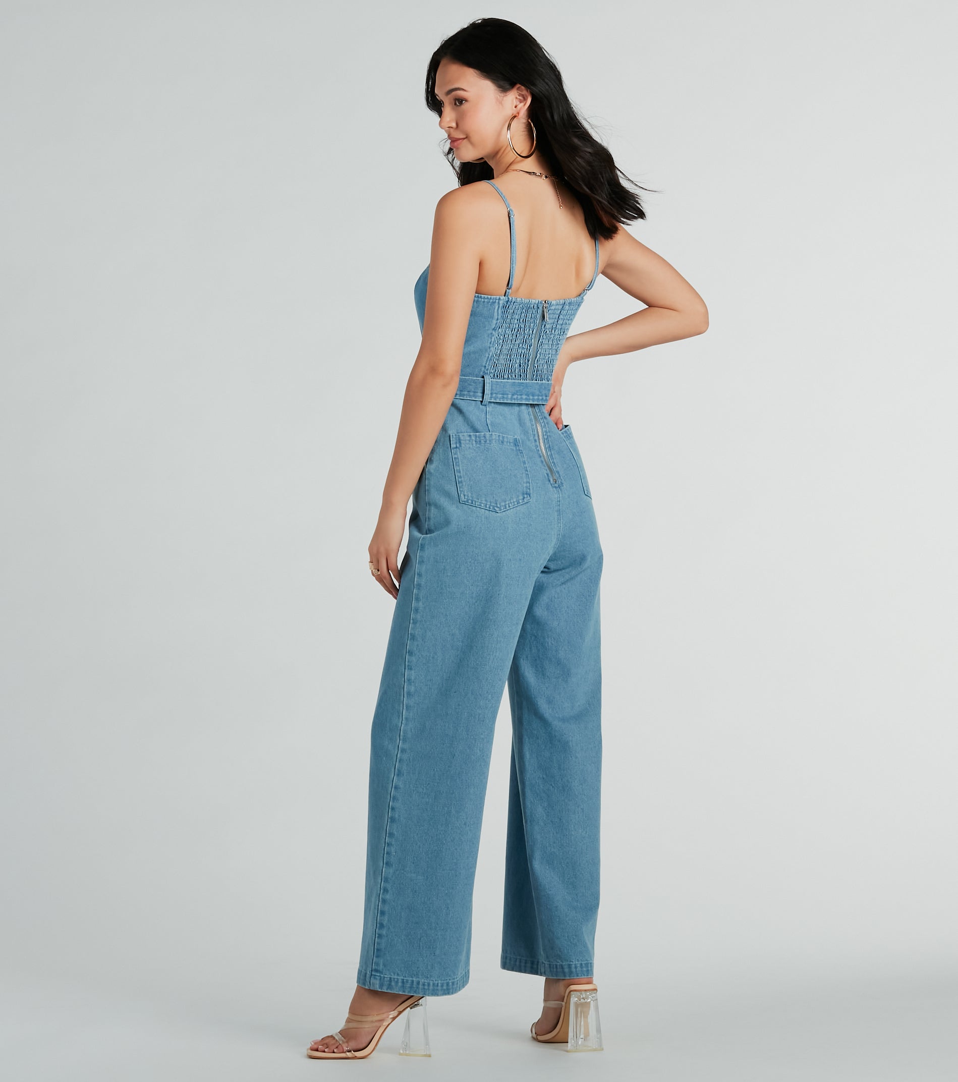 Style Goals Belted Wide-Leg Denim Jumpsuit