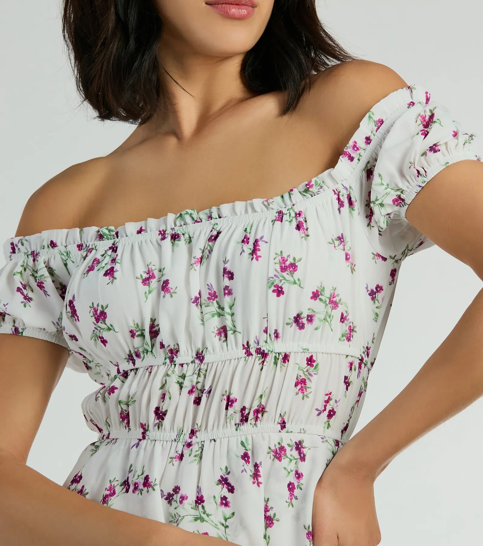 Cutest Vibe Puff Sleeve Floral Chiffon Romper