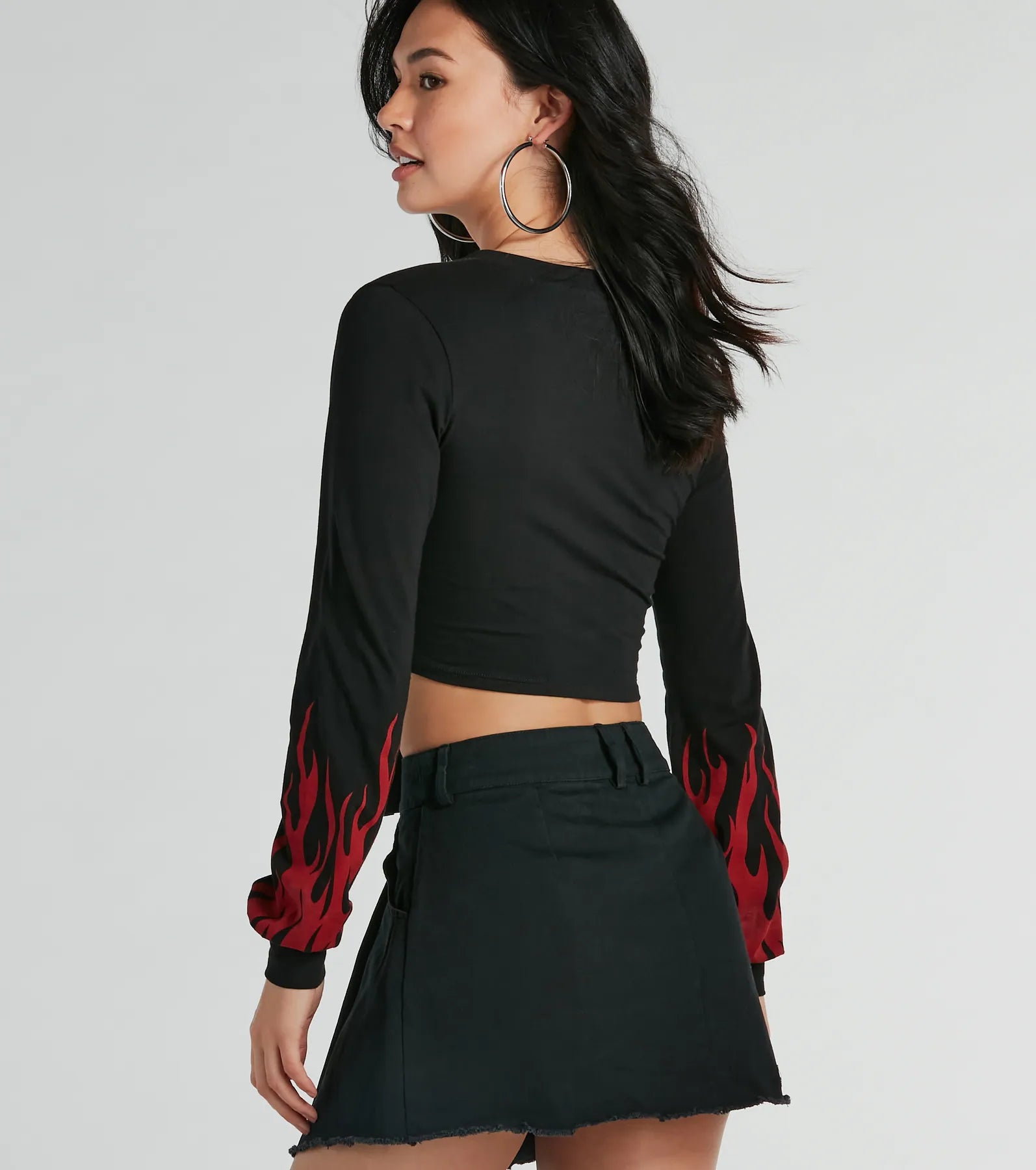 Flame Racer Tie-Front Graphic Crop Top