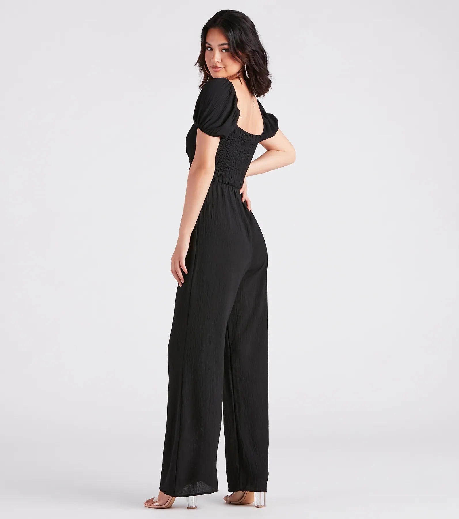 Flirt On Check Linen Puff Sleeve Jumpsuit