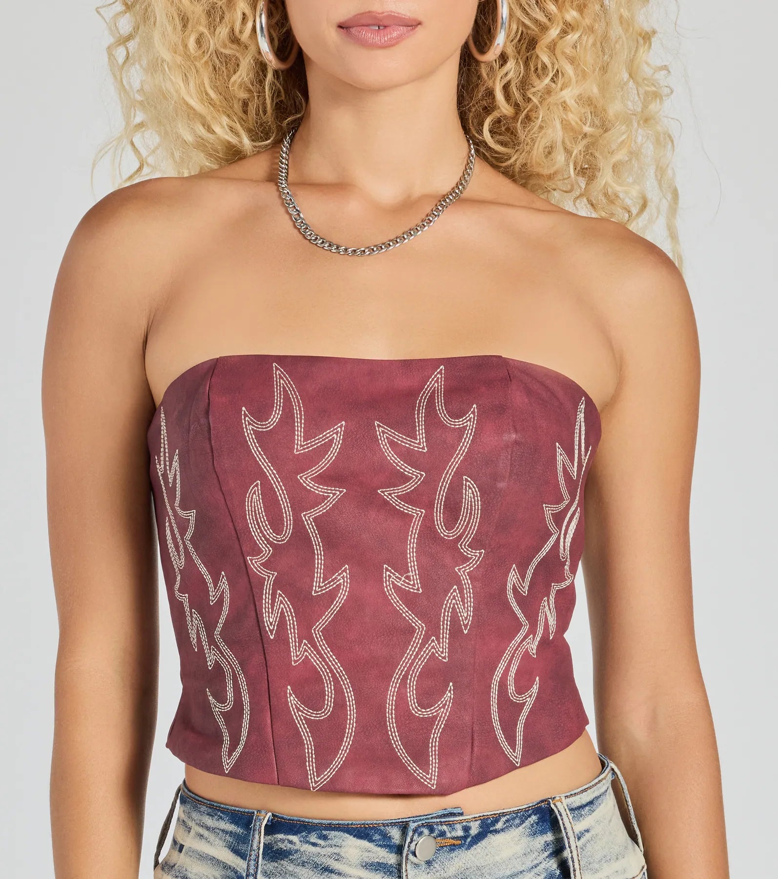 Western Babe Strapless Lace-Up Cowboy Corset Top