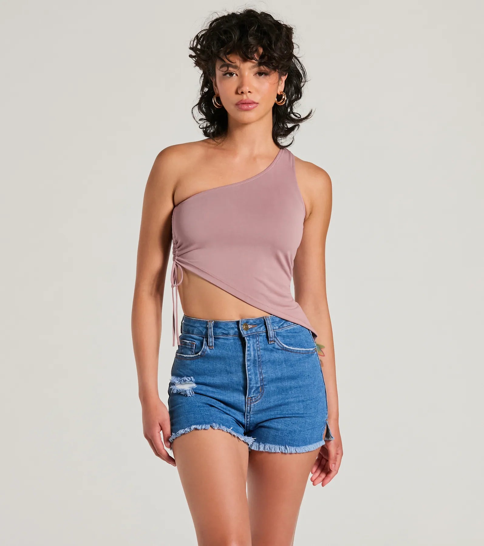 Mentionable Flirt One-Shoulder Asymmetrical Crop Top