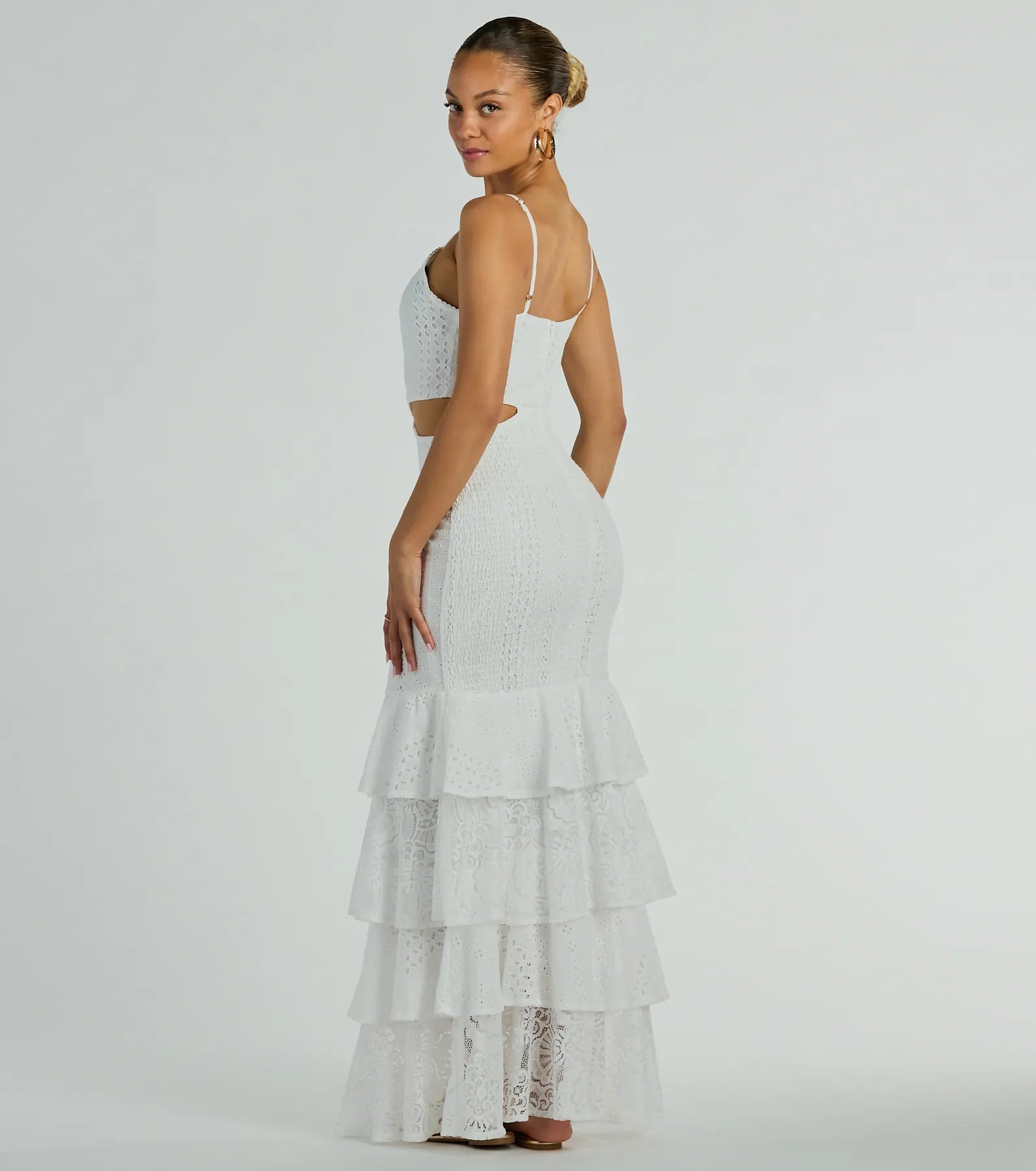 Free Flowing Cutie V-Neck Ruffle Eyelet Maxi Dress