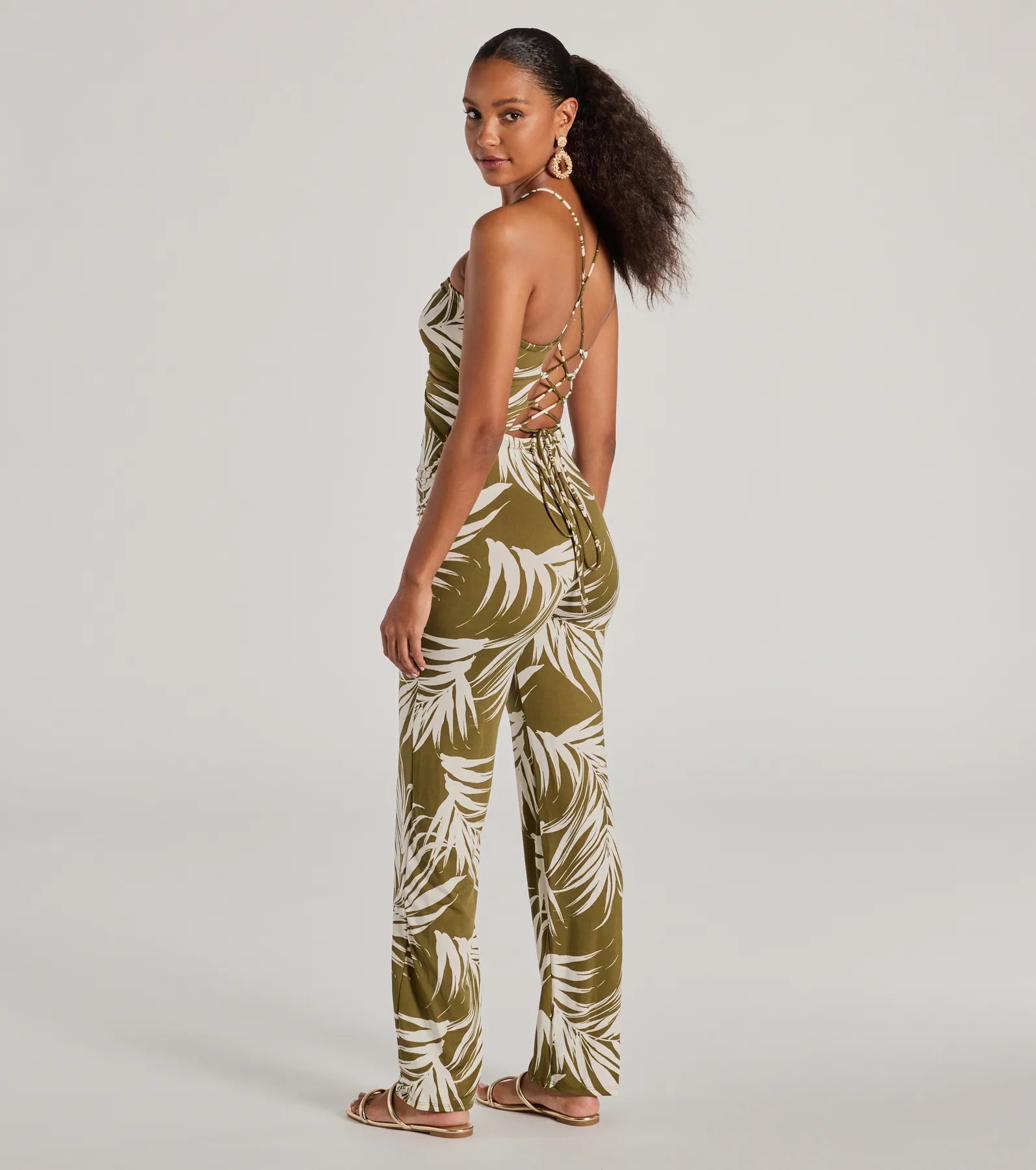 Jet-Set to Paradise Strappy Cutout Tropical Knit Jumpsuit