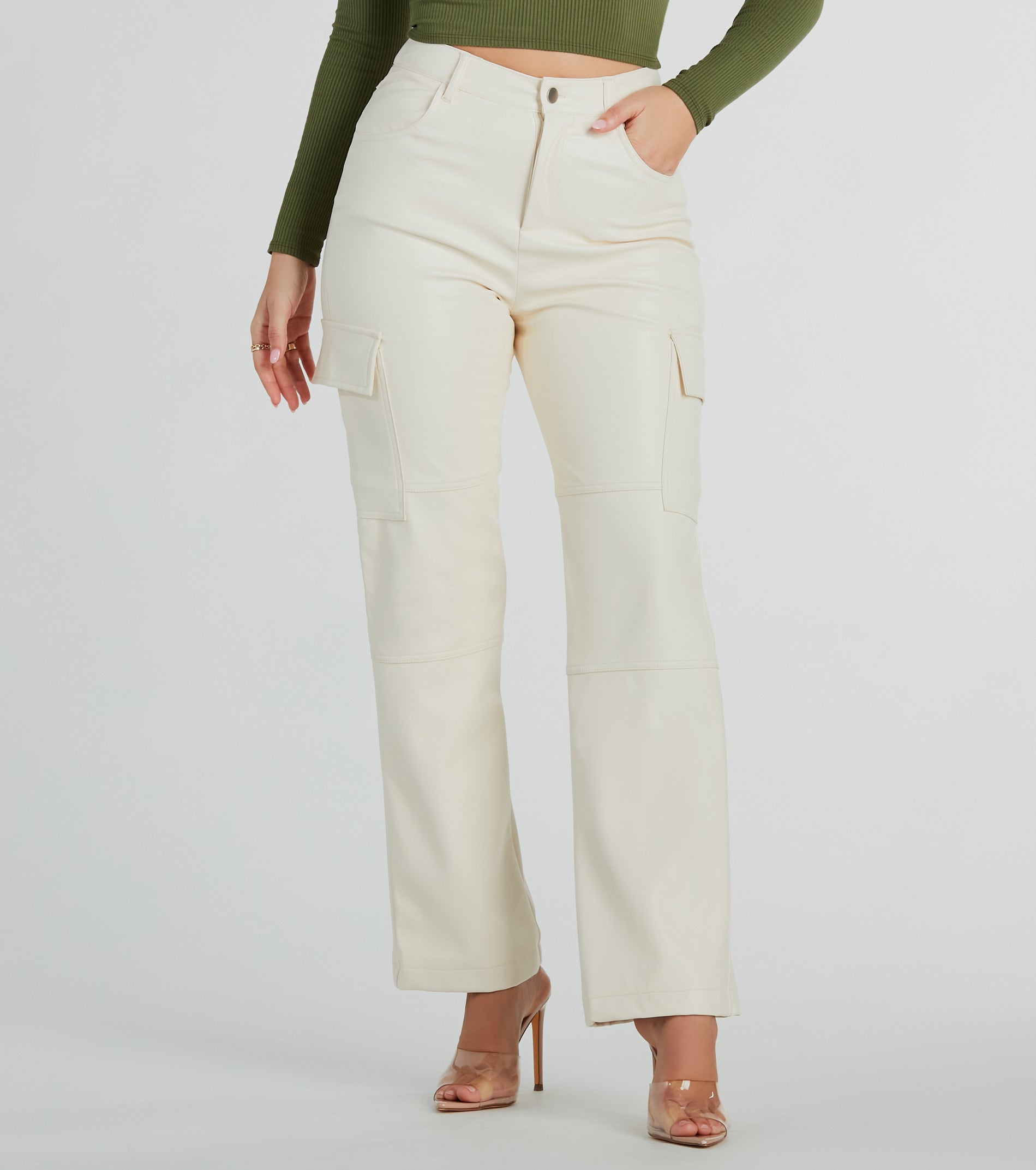 Sleek Straight-Leg Faux Leather Cargo Pants