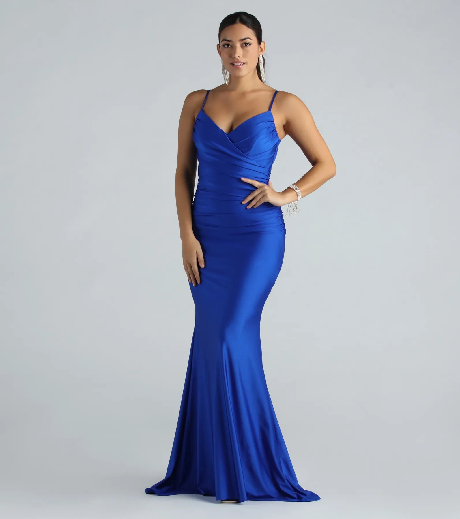 Kollyn Formal Surplice Ruched Mermaid Dress