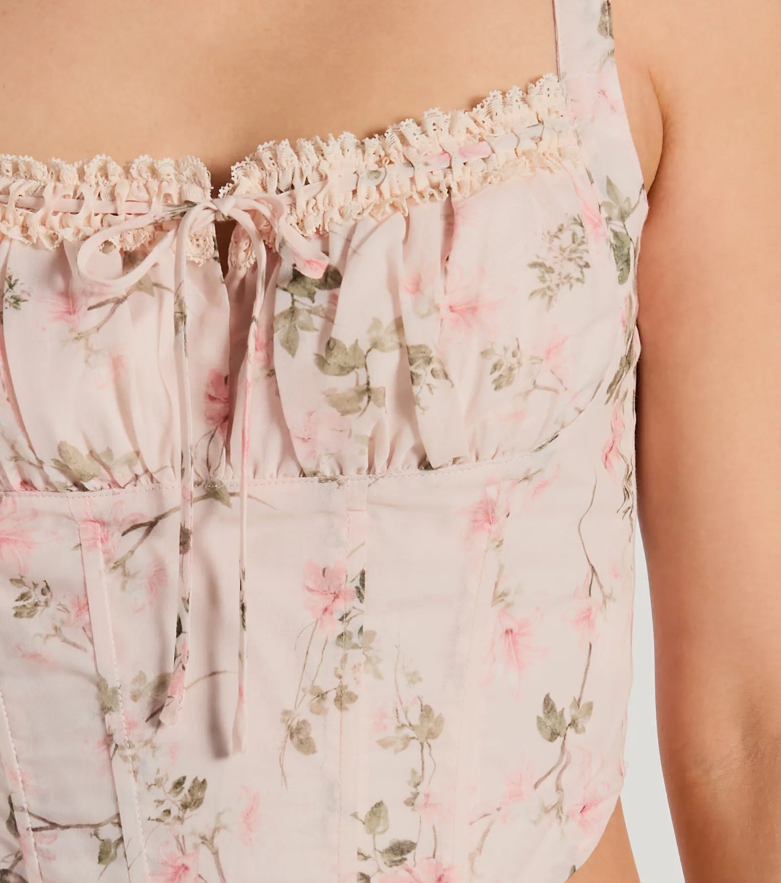 Romantic Look Lace Trim Floral Corset Top