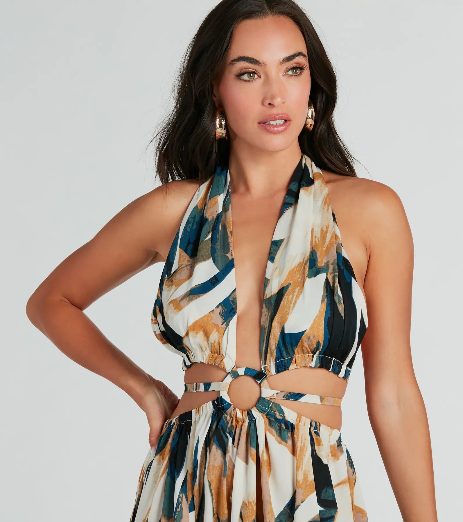 Dreamy Destination Cutout Tropical Print Maxi Dress