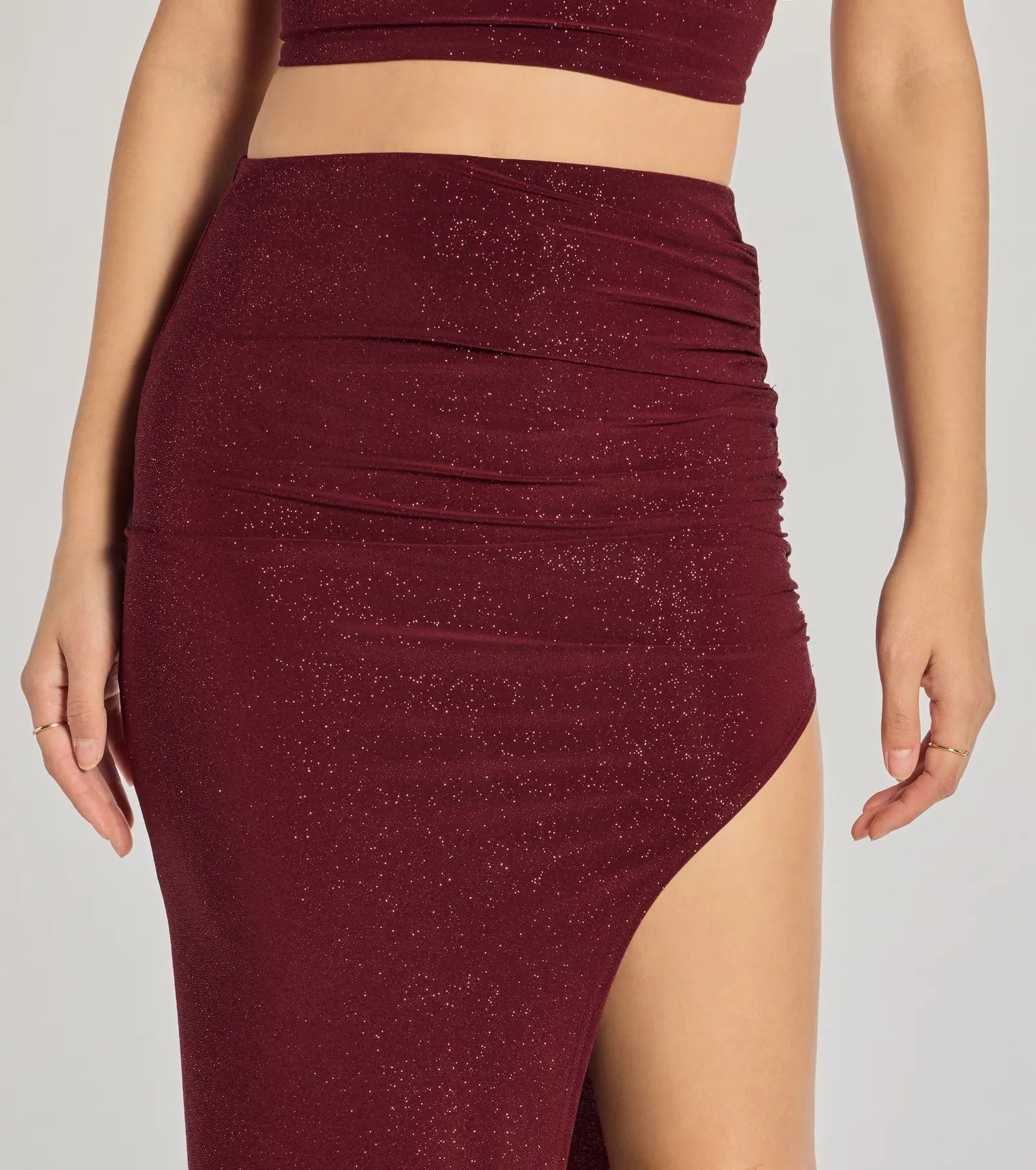 Glitzy Affair High-Slit Glitter Midi Skirt