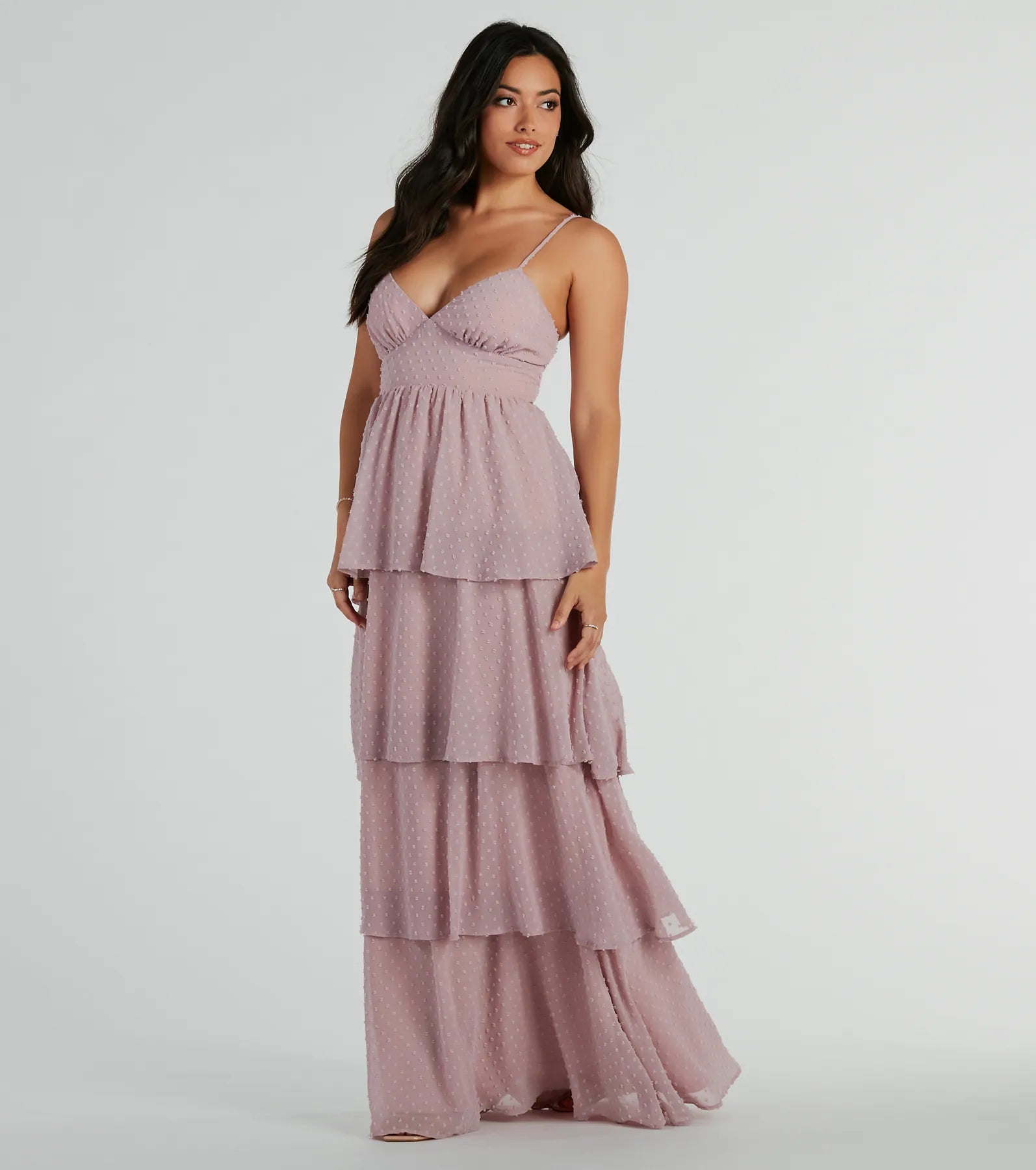 Kasey V-Neck Ruffled A-Line Chiffon Formal Dress