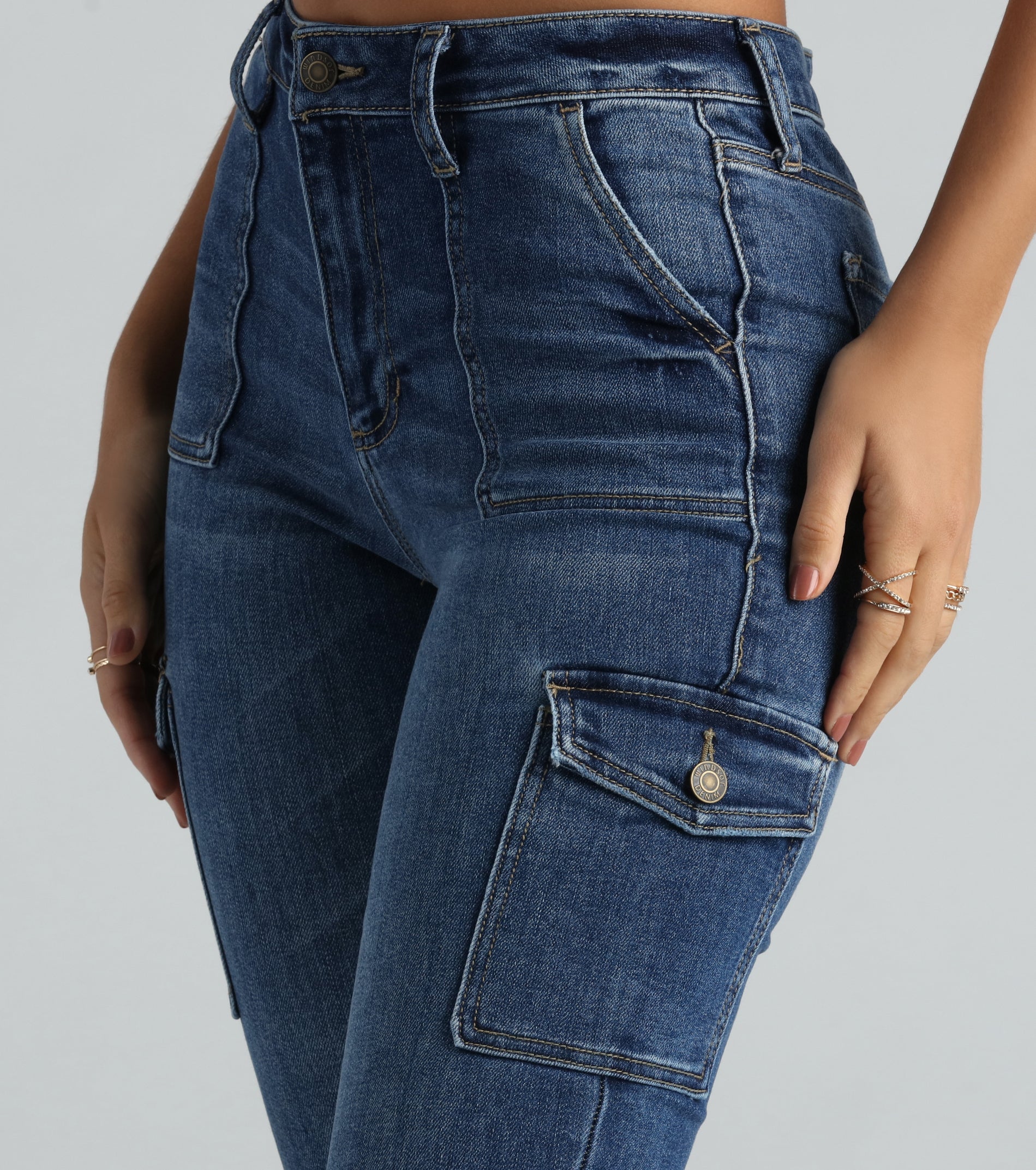 Major Flex High-Rise Cargo Flare Denim Jeans