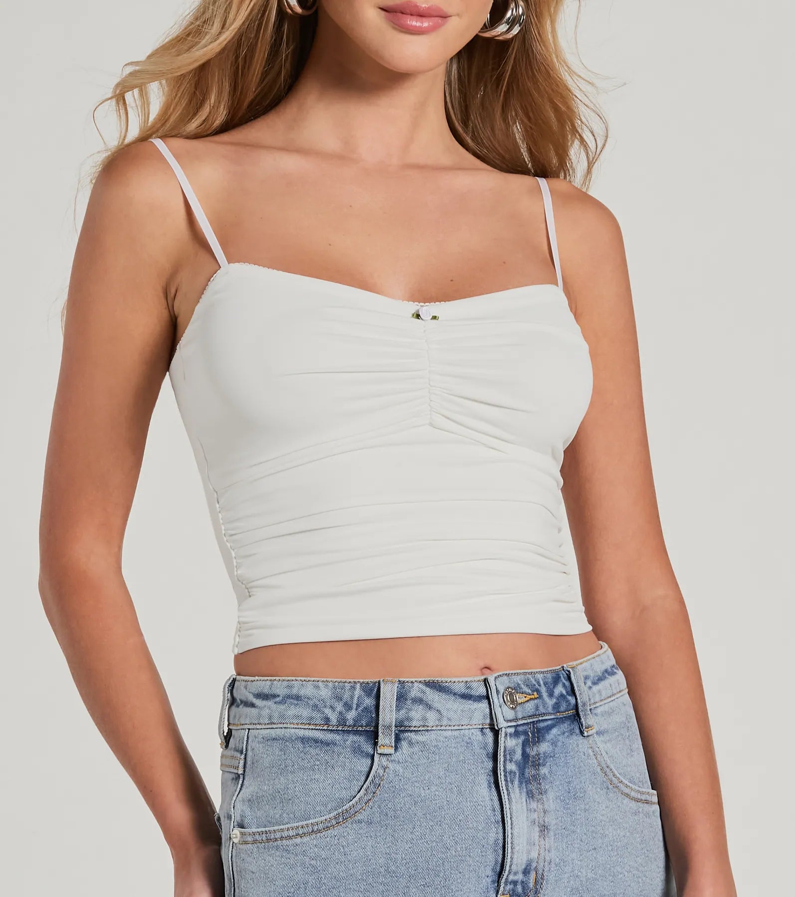 Femme And Fun Sleeveless Rosette Crop Top