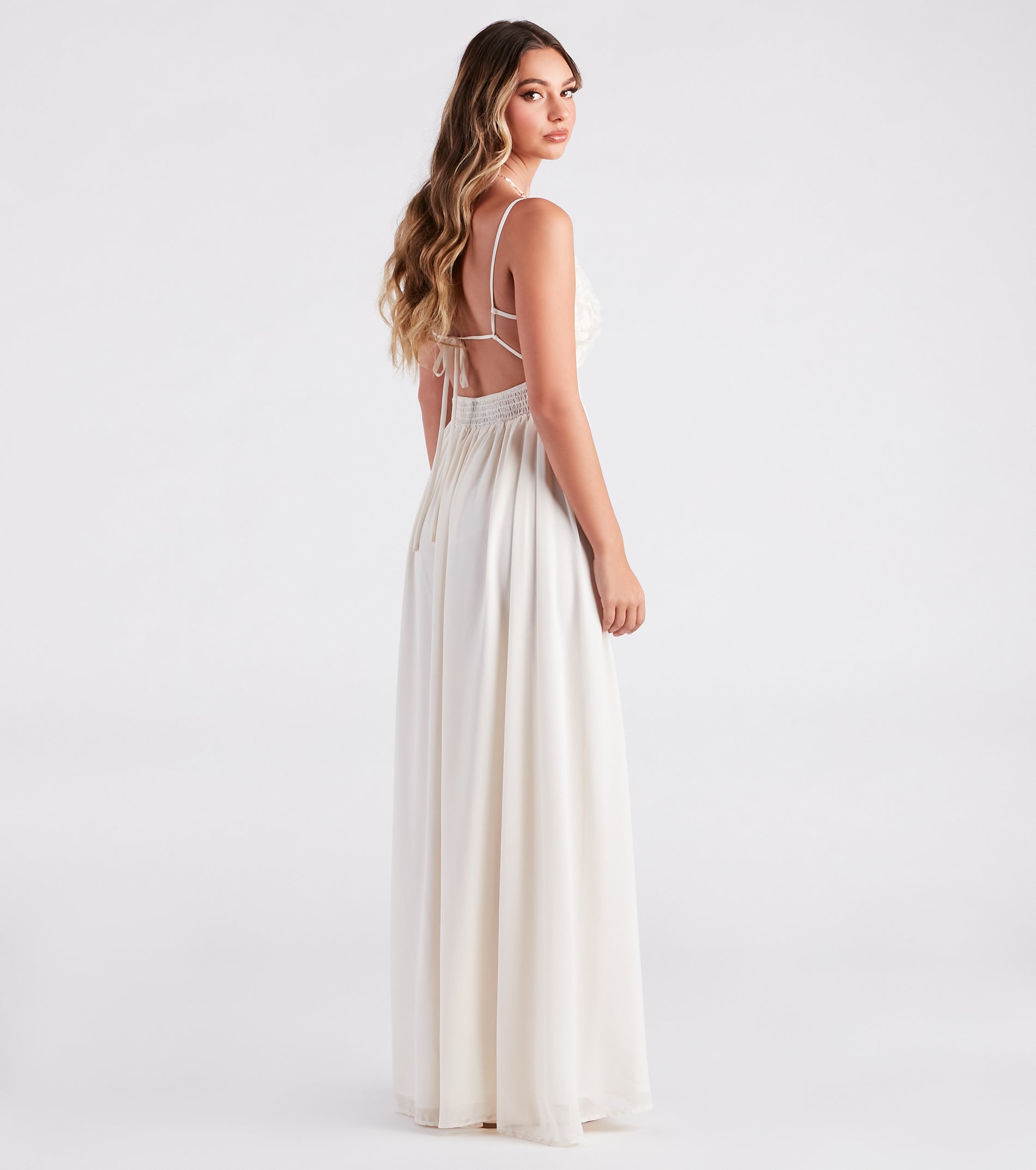 Blissful Beauty Chiffon Ruffle Trim V-Neck Maxi Dress