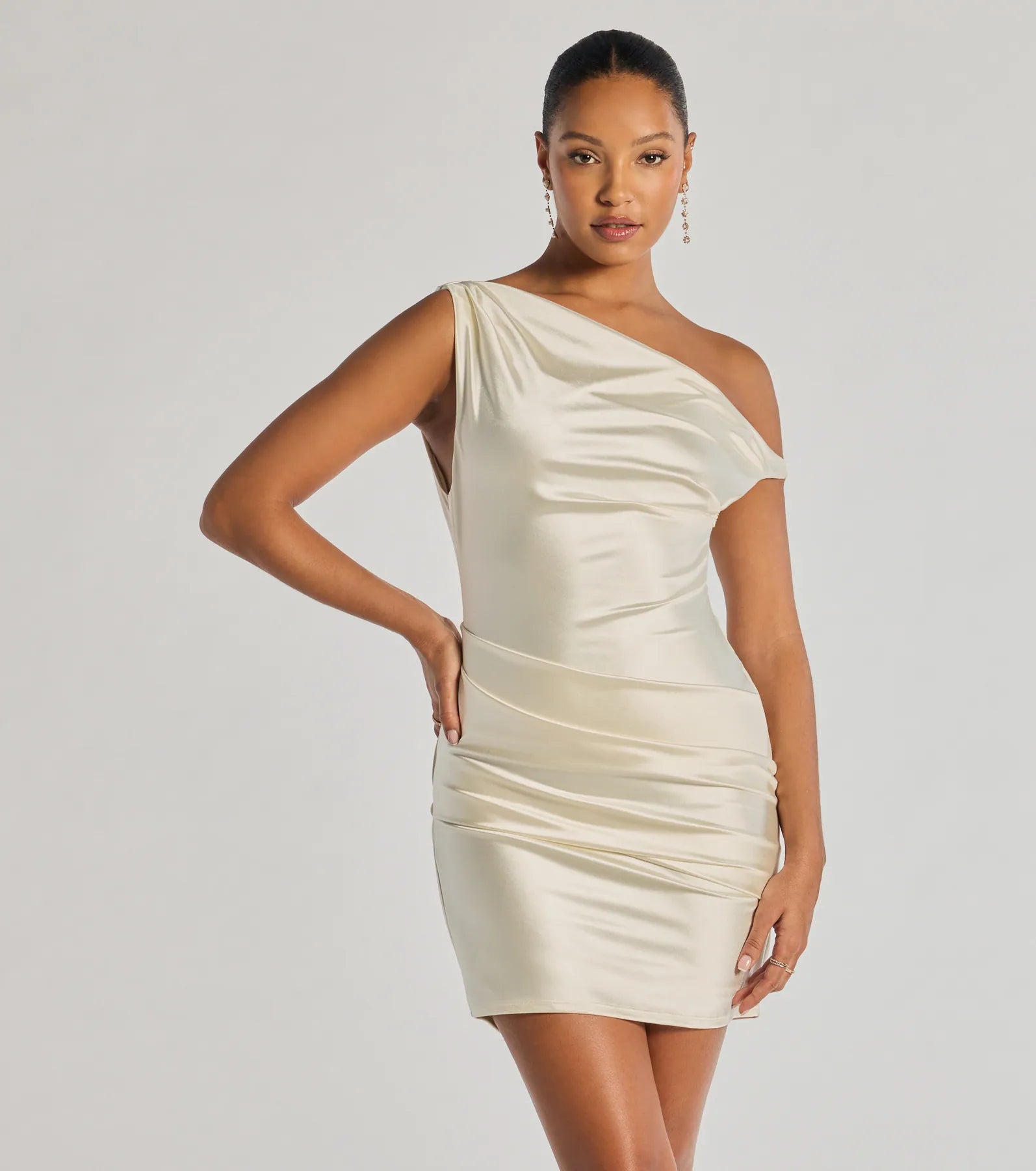 Marleigh Satin Off-Shoulder Mini Dress