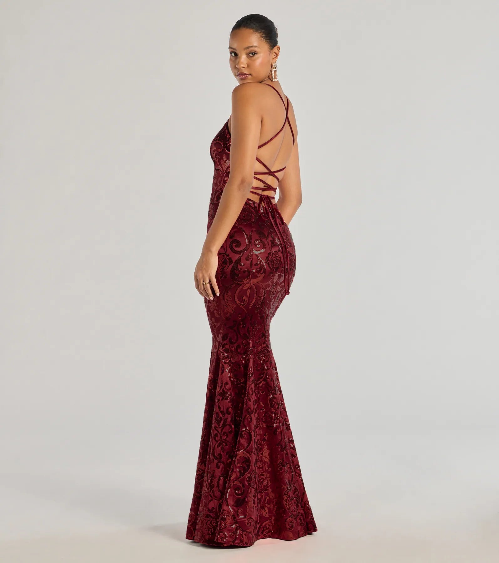 Saskia Lace-Up Mermaid Sequin Satin Formal Dress