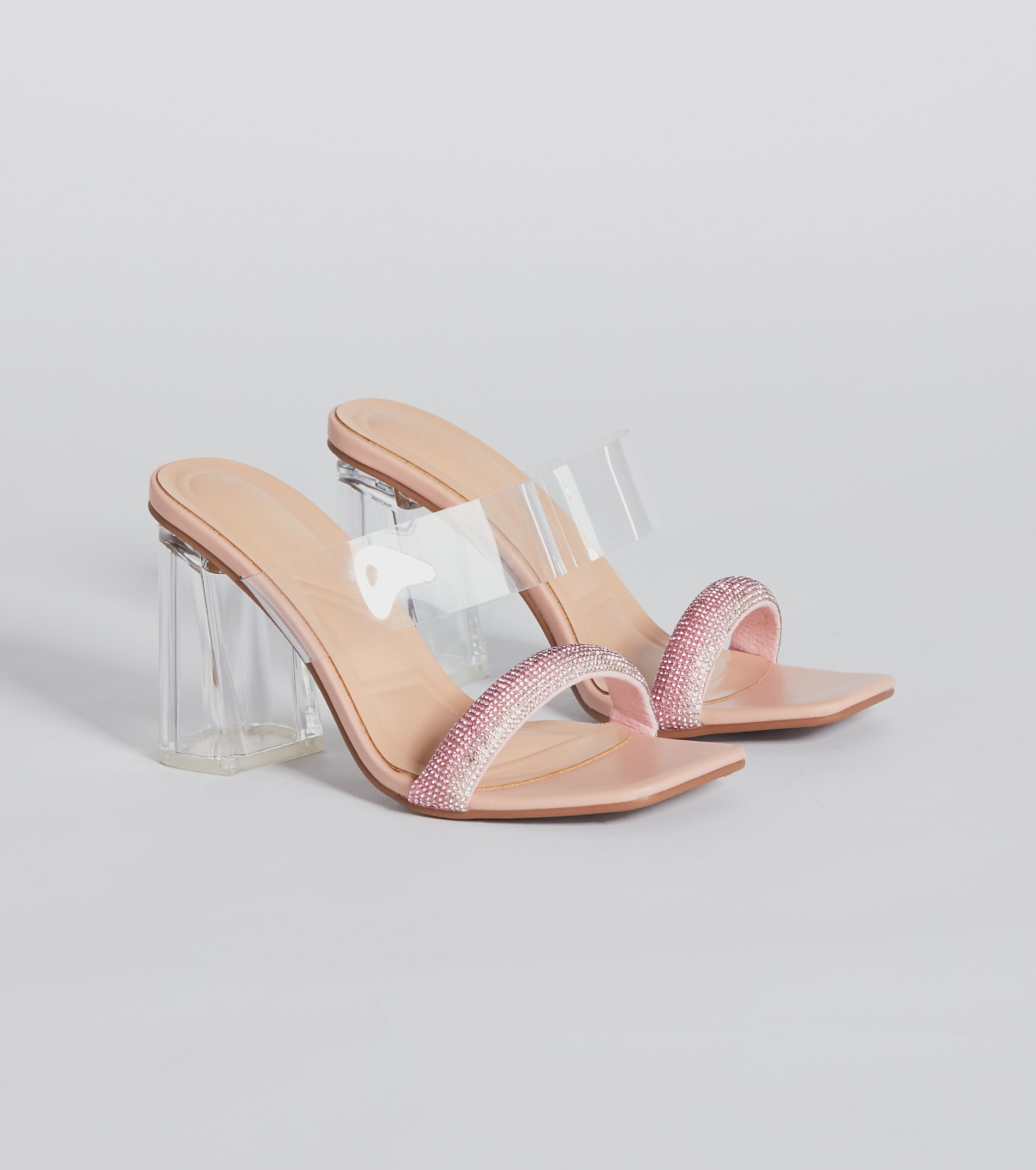 Ombre Effect Rhinestone Lucite Block Heel Mules