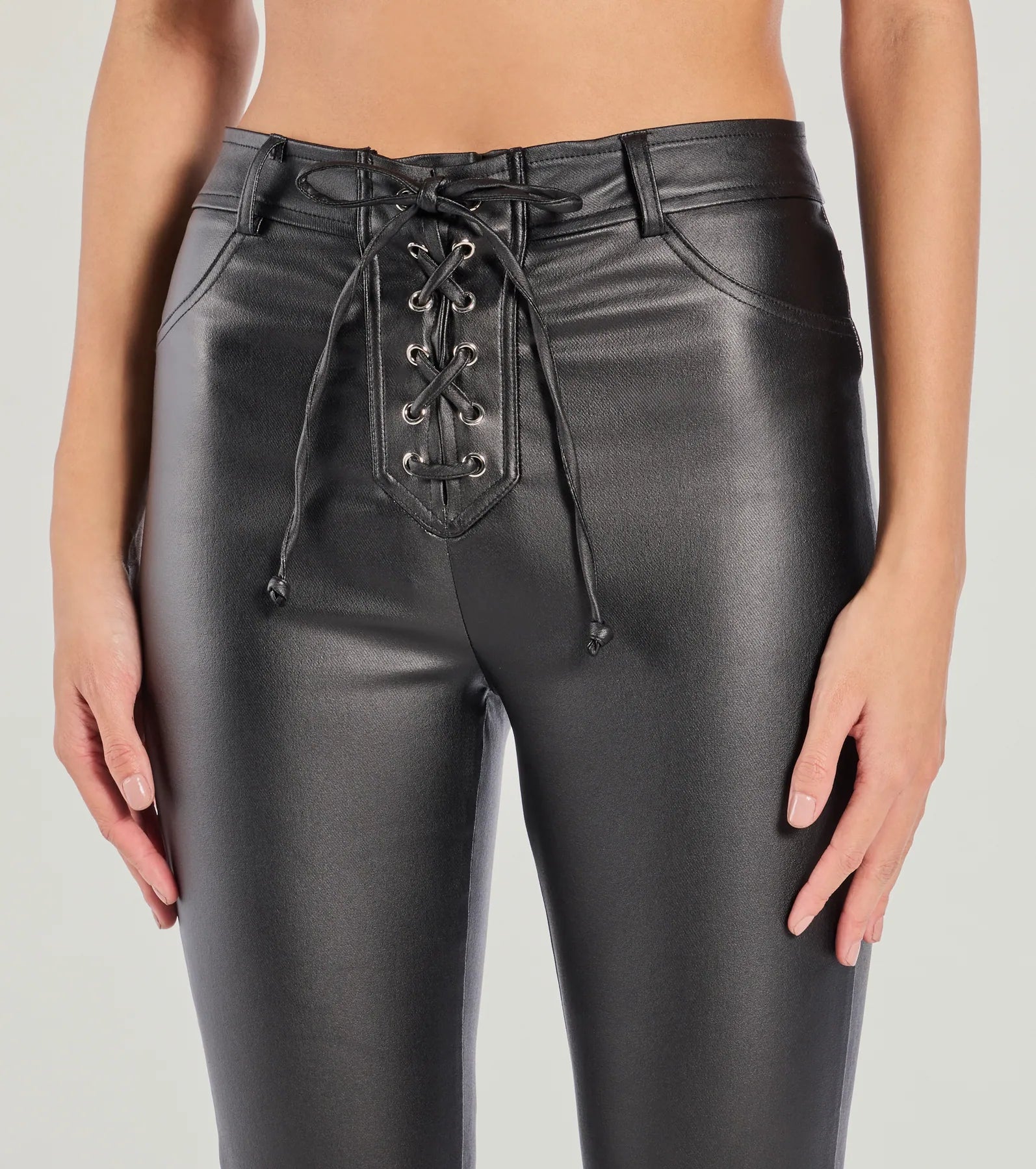 Ready For Sleek Lace-Up Flare Faux Leather Pants