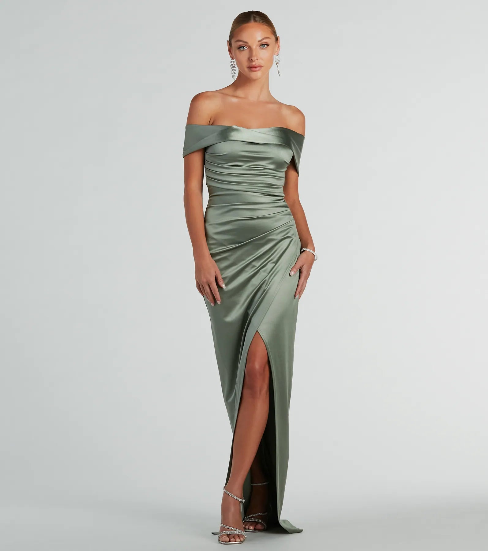 Maeva Formal Satin Off-The-Shoulder Dress