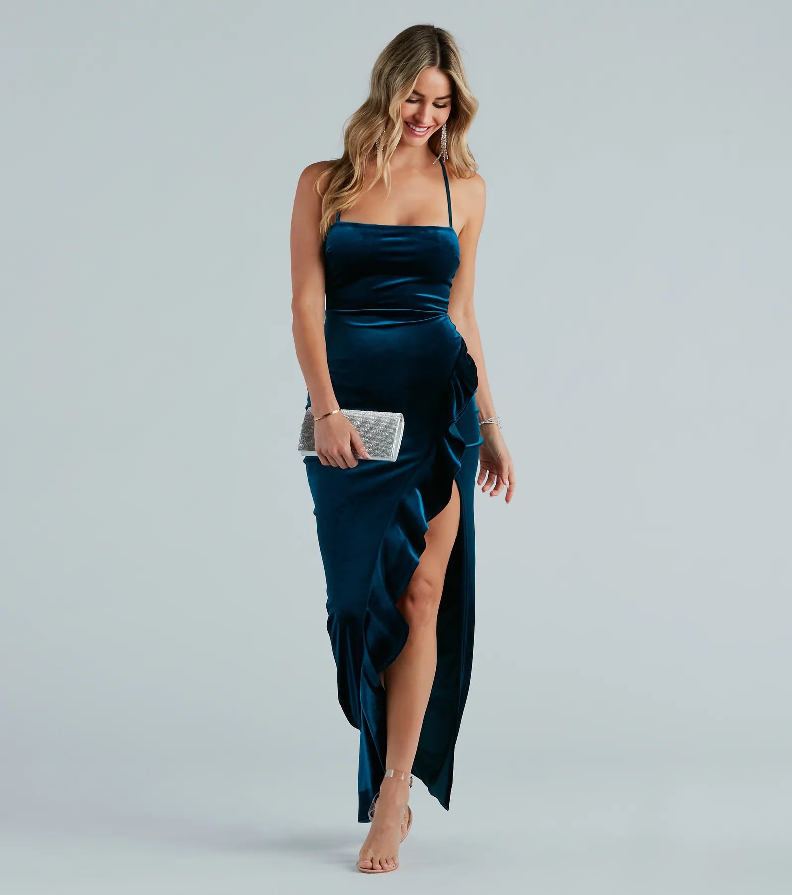 Luisa Formal Velvet Ruffle Long Dress