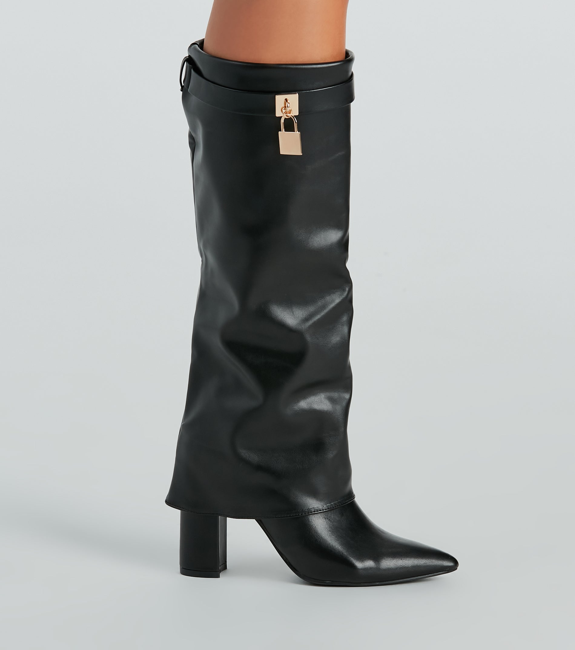 Top Tier Faux Leather Charm Foldover Boots