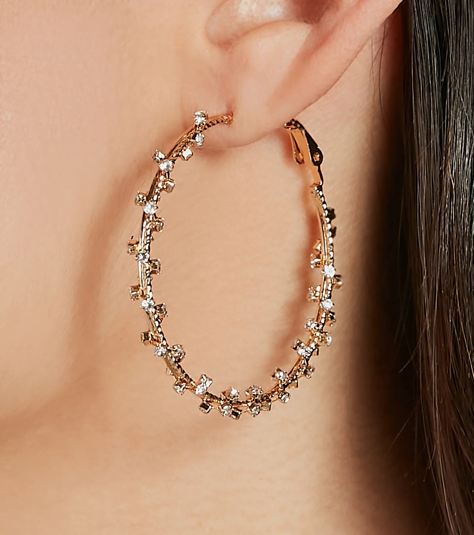 Dainty Brilliance Rhinestone Hoop Earrings