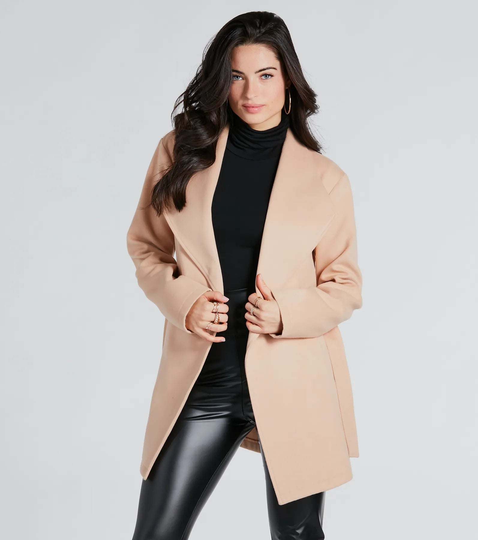 Trending Charm Faux Wool Belted Trench Coat