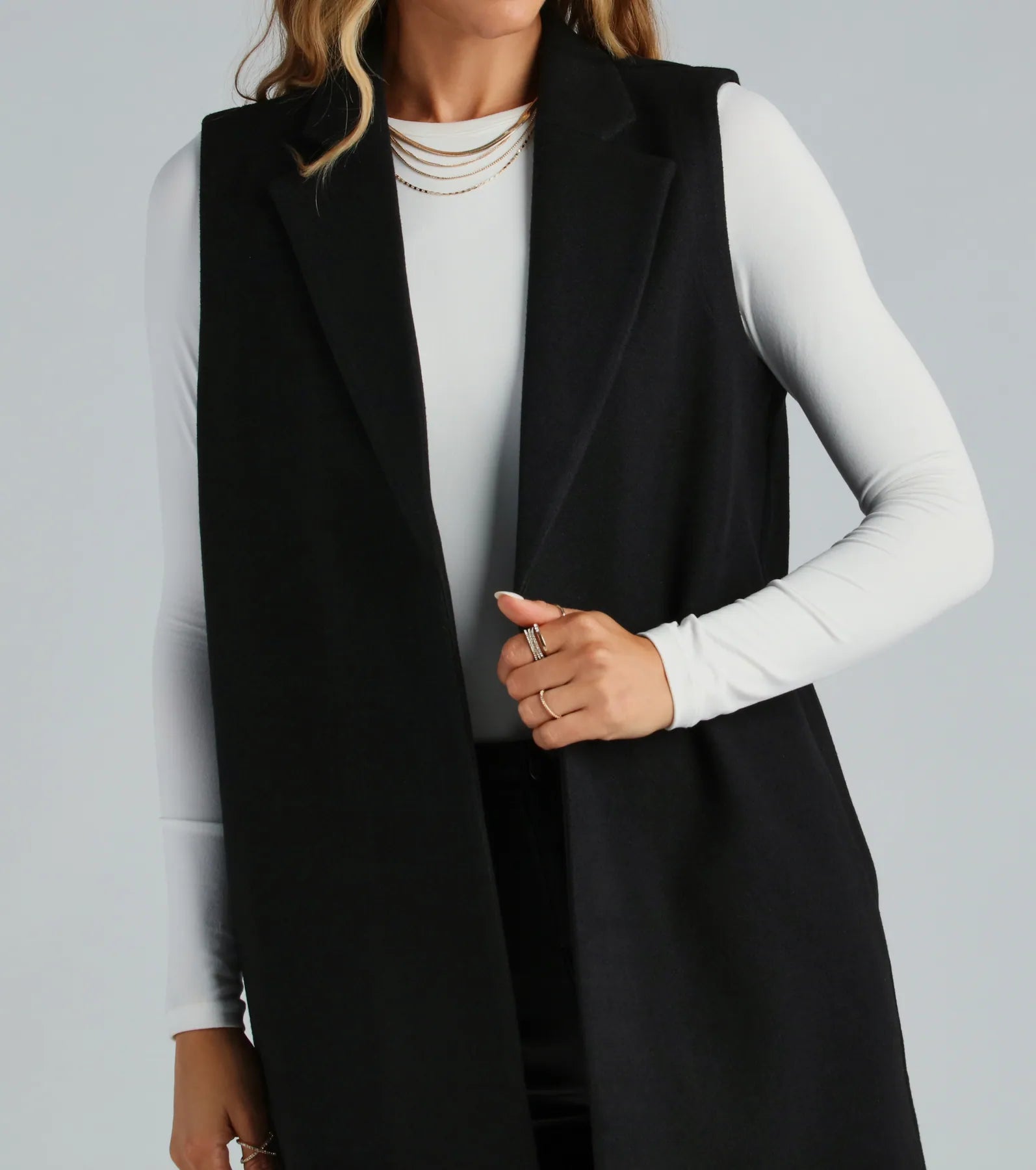 Invested To Style Faux Wool Long Vest