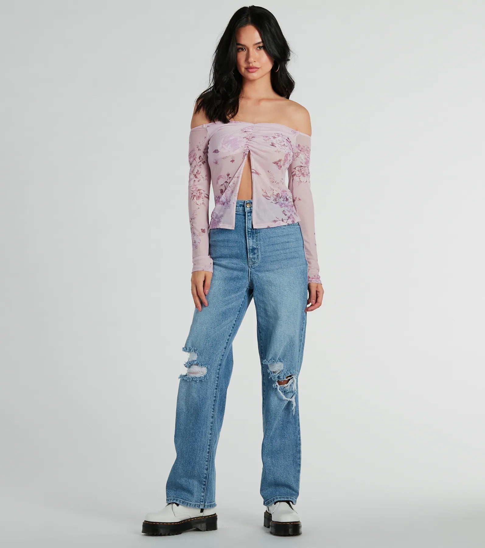 Floral Daydream Off-The-Shoulder Mesh Top