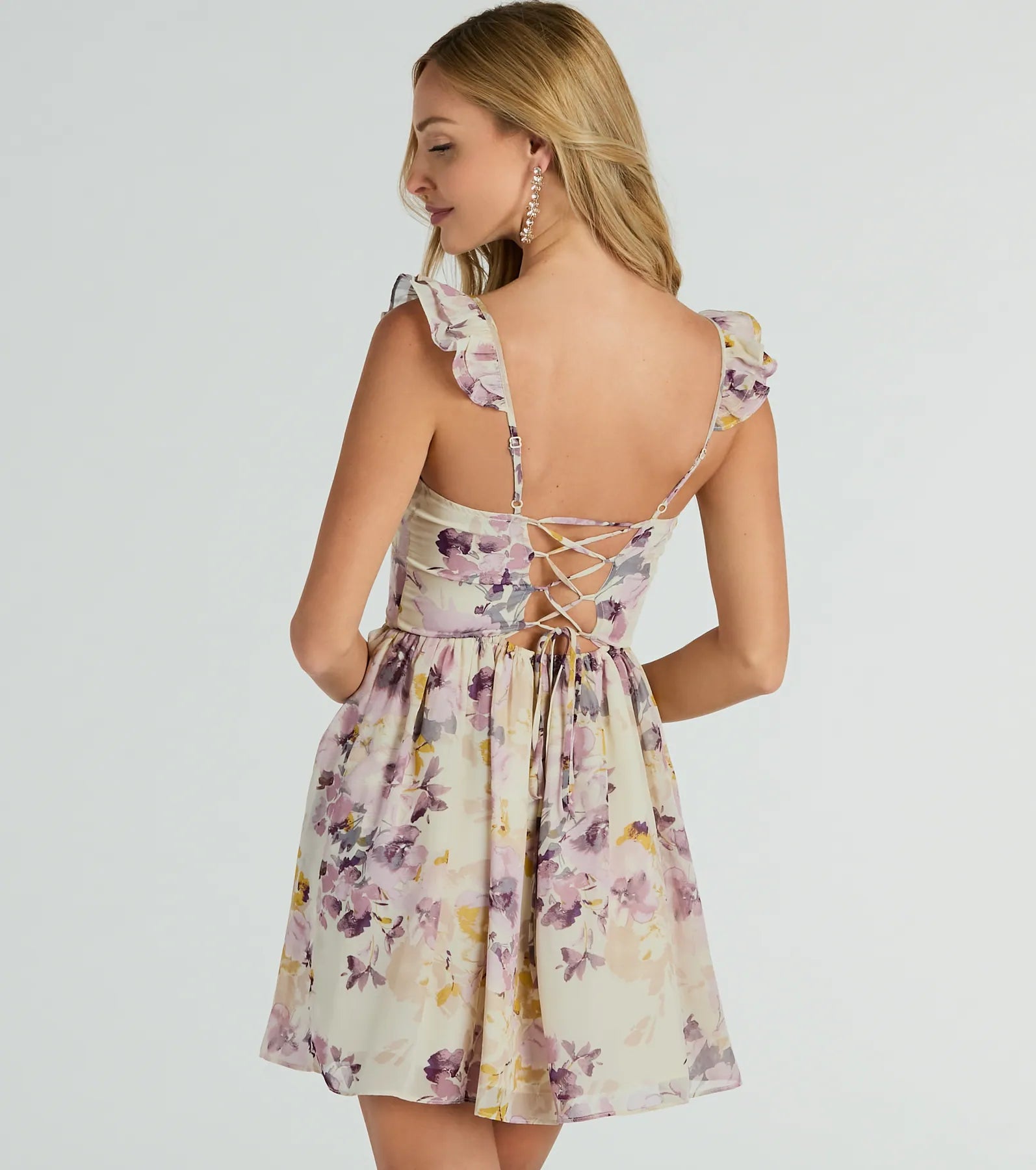 Always In Bloom Corset Lace-Up Floral Skater Dress