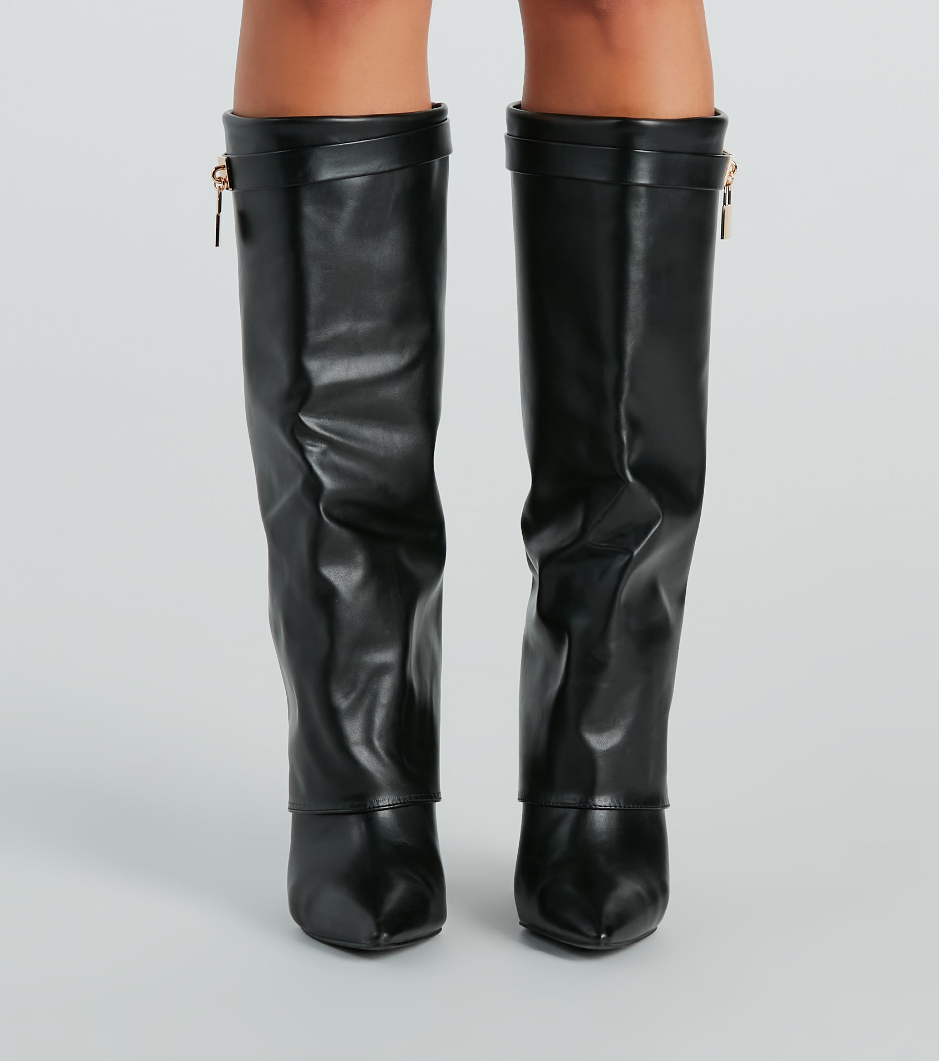 Top Tier Faux Leather Charm Foldover Boots