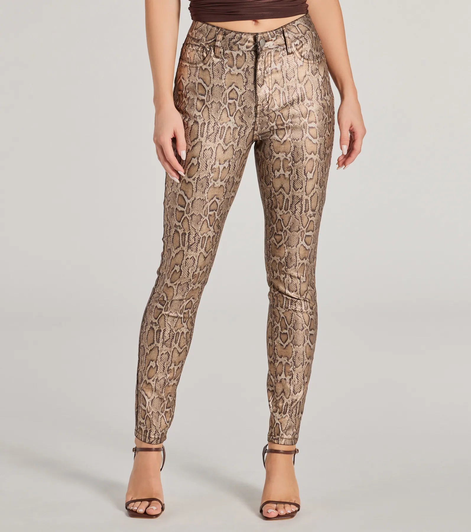 Major Trend Snake Print Faux Leather Skinny Pants