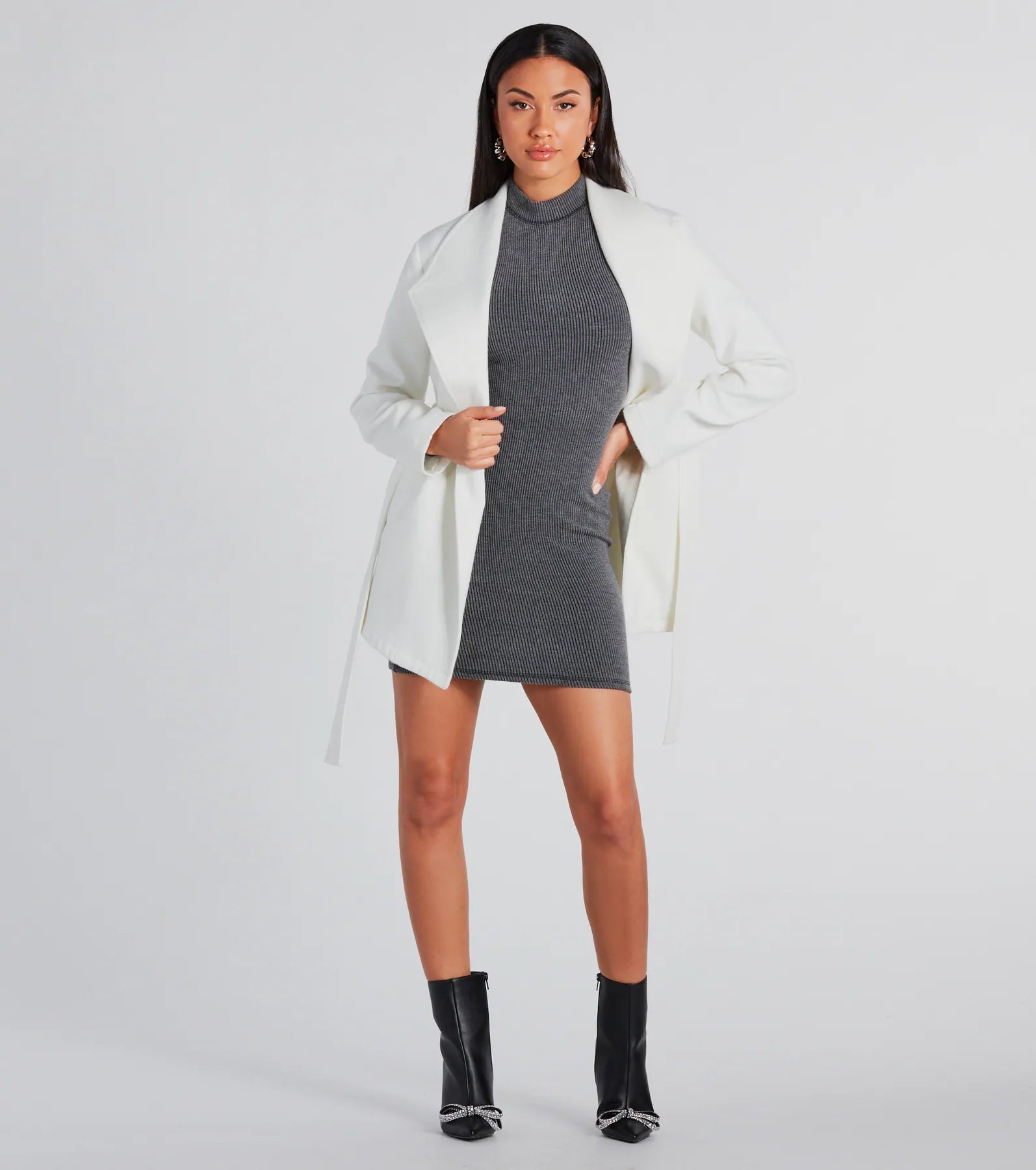 Trending Charm Faux Wool Belted Trench Coat