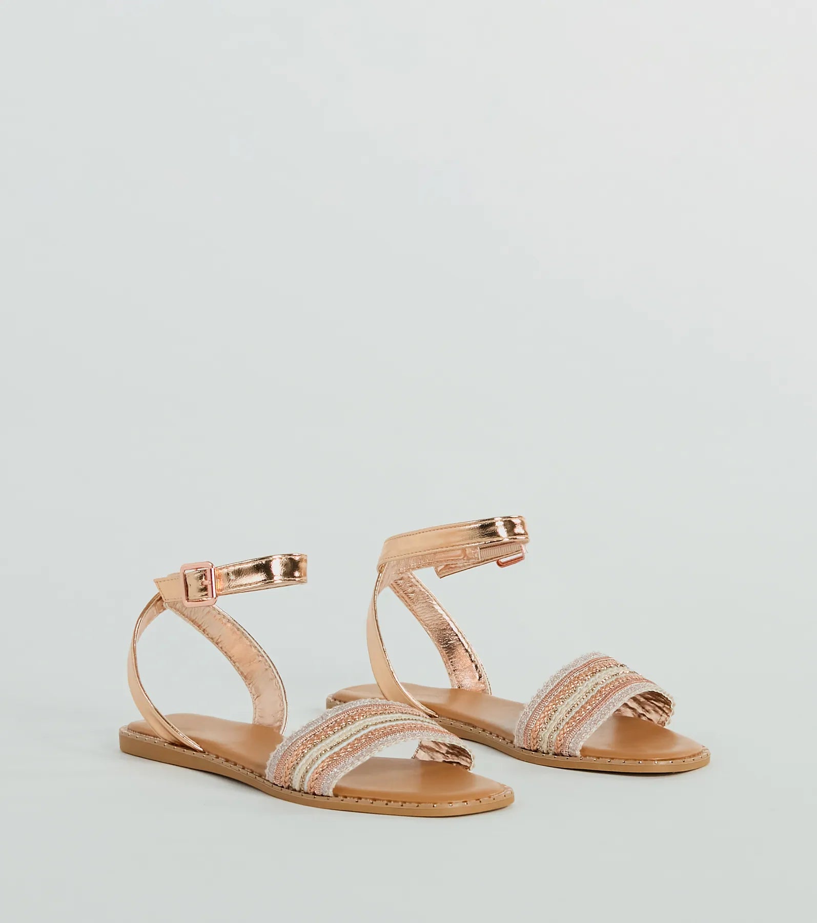 Sun-Soaked Adventure Woven Metallic Flat Sandals