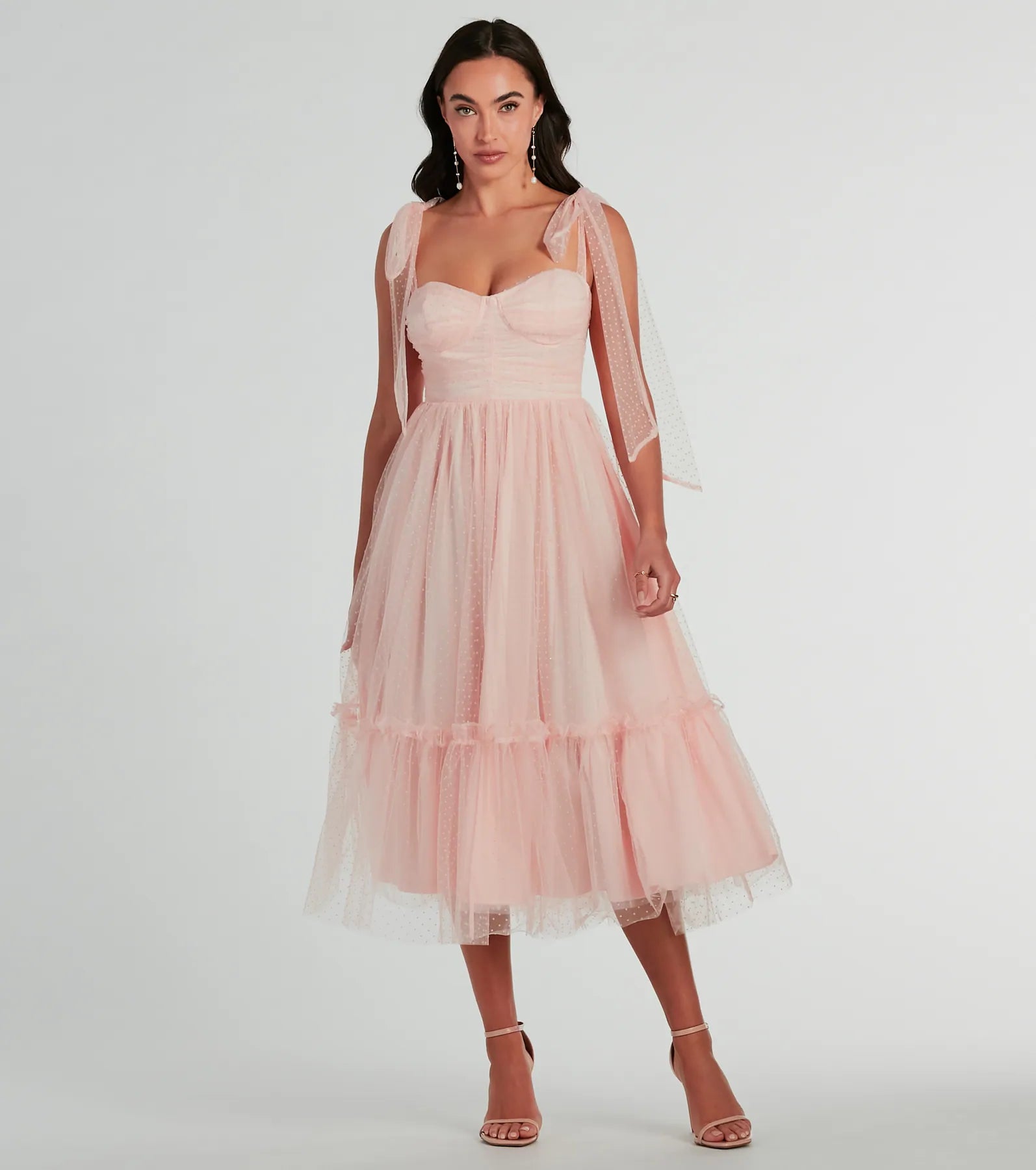 Arielle Bow Strap A-Line Midi Formal Dress