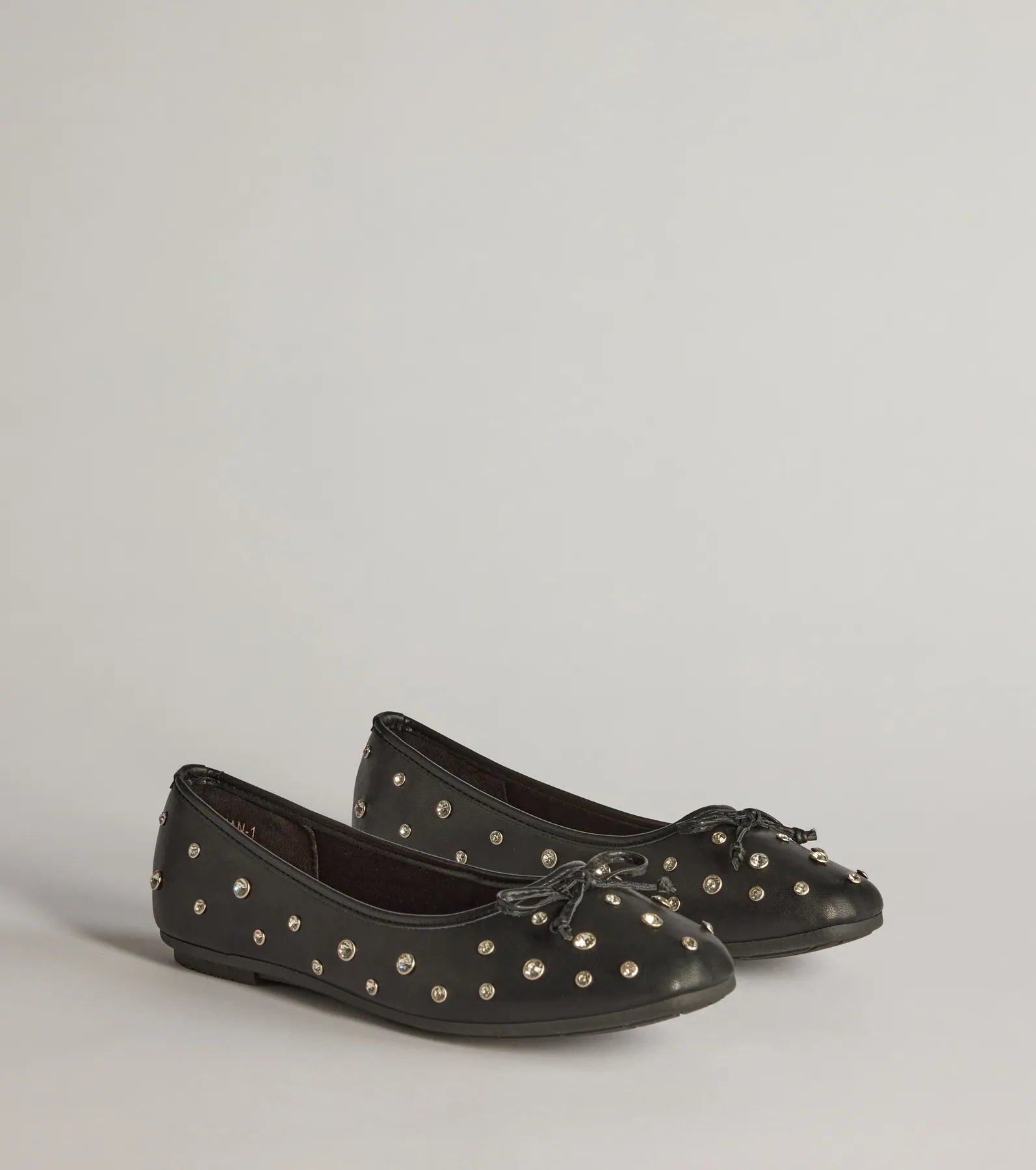 Step In Chic Faux Leather Rhinestone Stud Ballet Flats