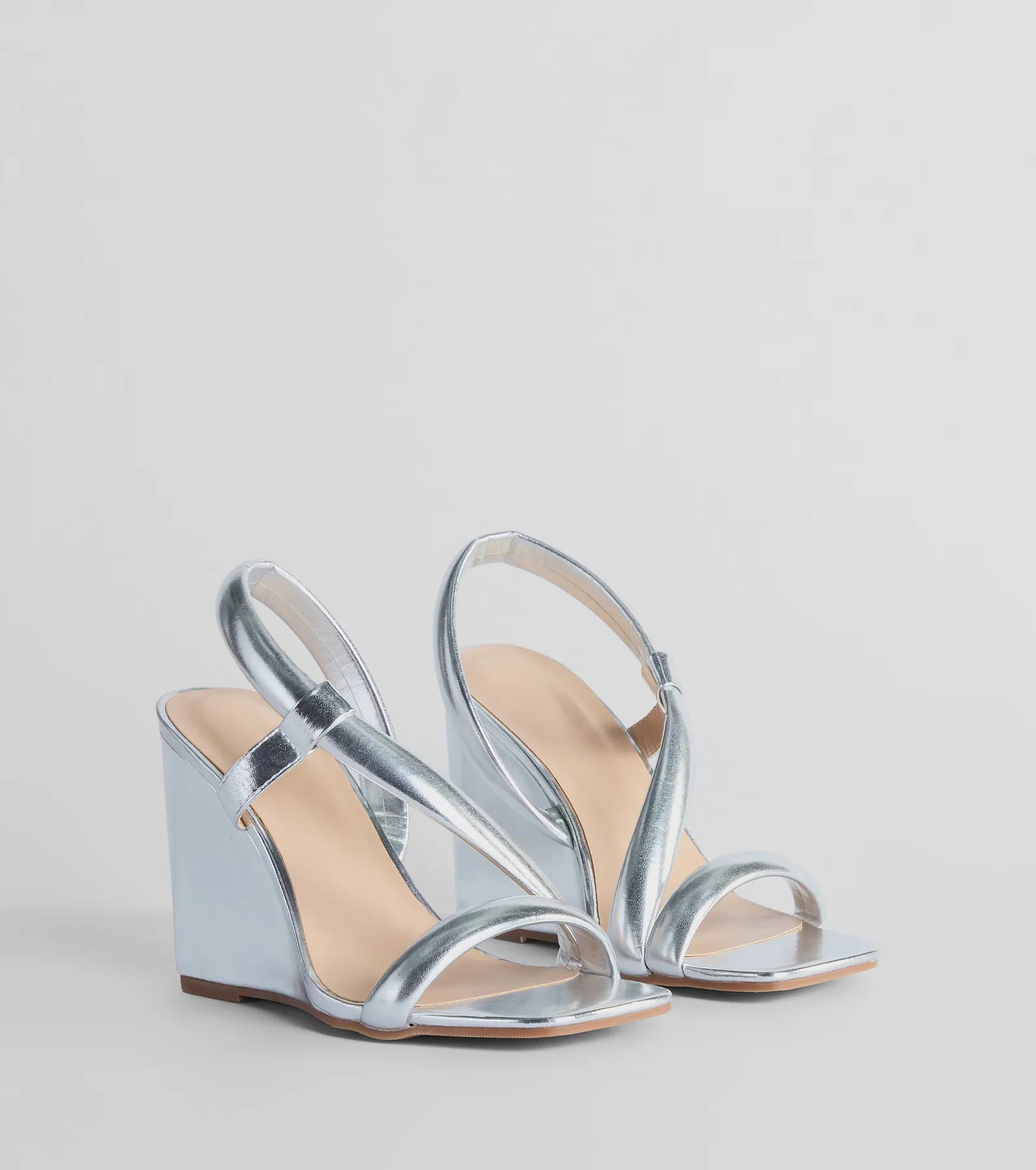 Glam Accent Strappy Metallic Faux Leather Wedges