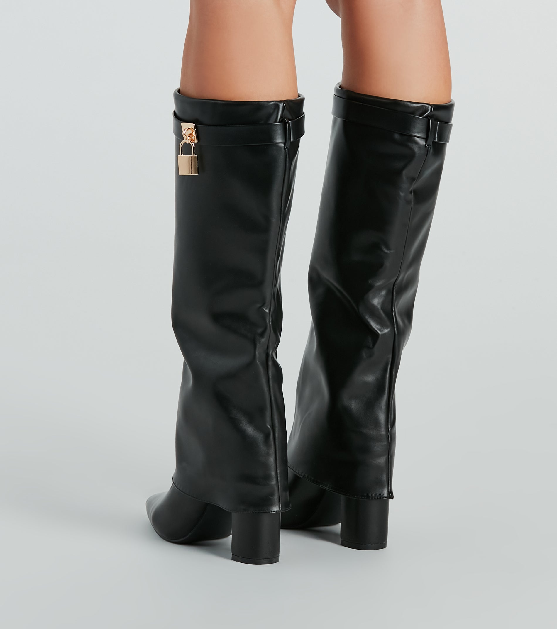 Top Tier Faux Leather Charm Foldover Boots